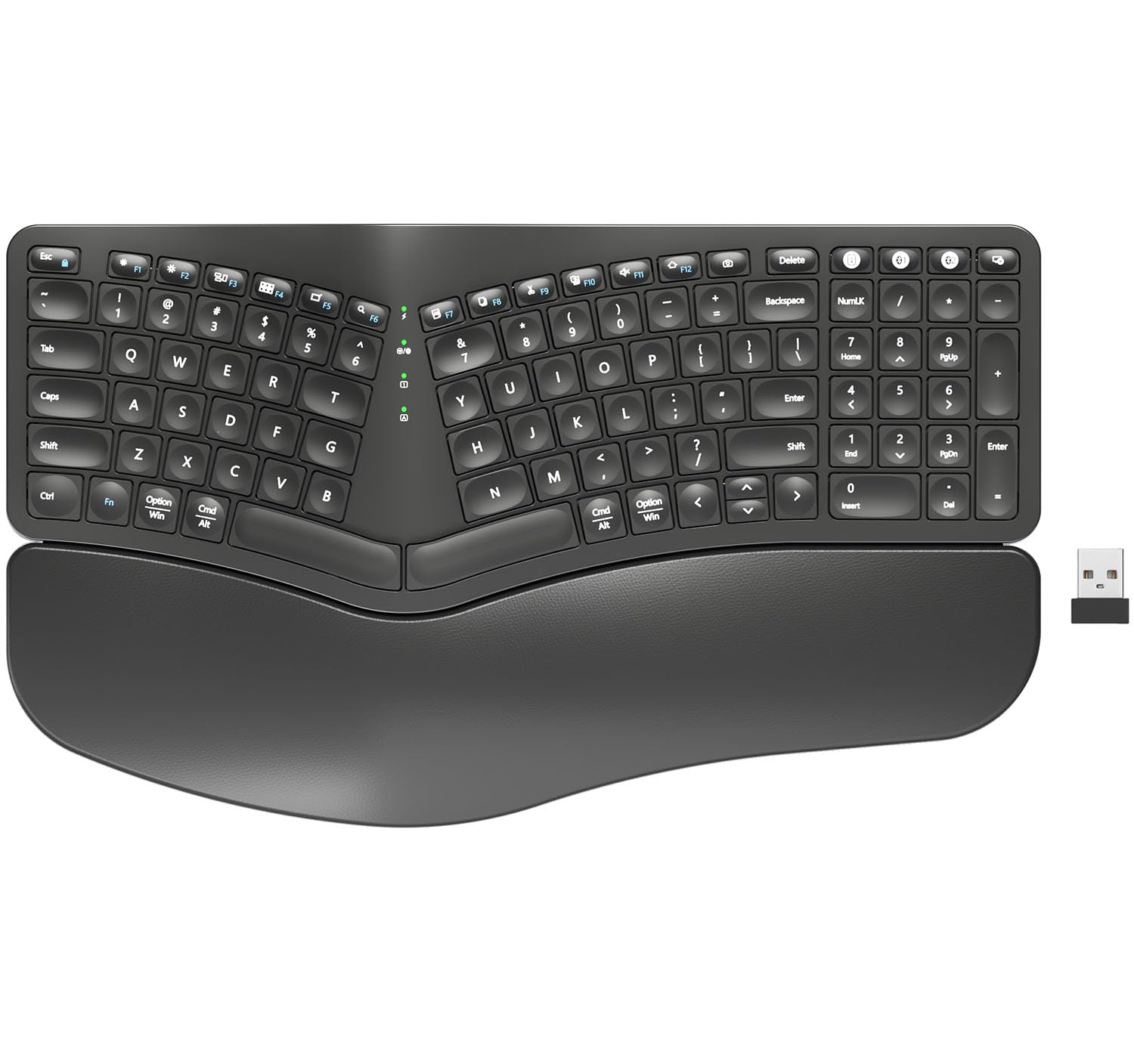 Rock&Rown Ergonomic Keyboard Wireless With Cushioned Wrist Rest, Bluetooth And 2.4G Usb Wireless, Rechargeable Split Ergonomic K