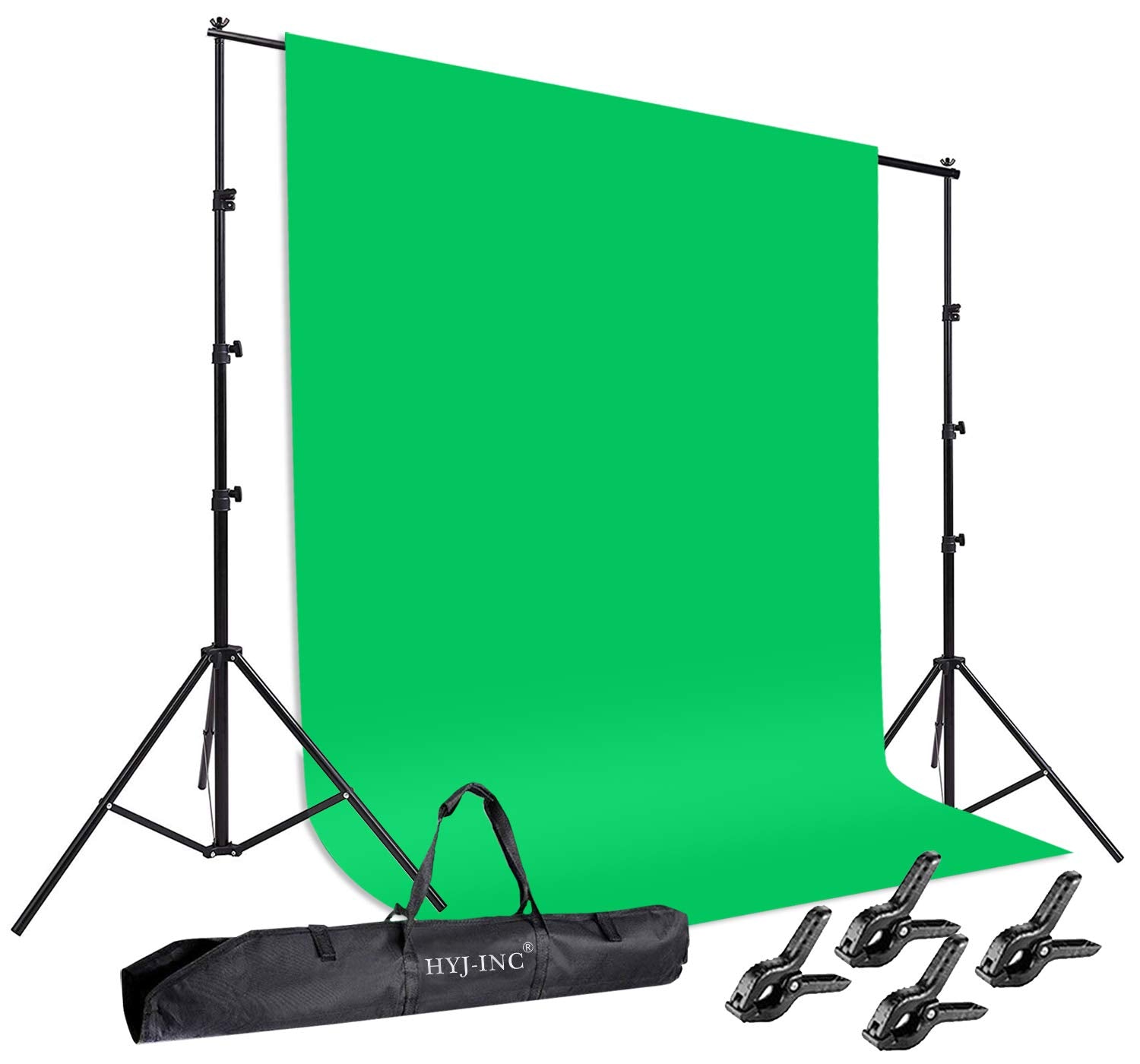 HYJ-INC Photo Background Support System with 8.5 x 10ft Backdrop Stand Kit, 6 x 9.5ft 100% Pure Muslin Chromakey Green Screen Ba