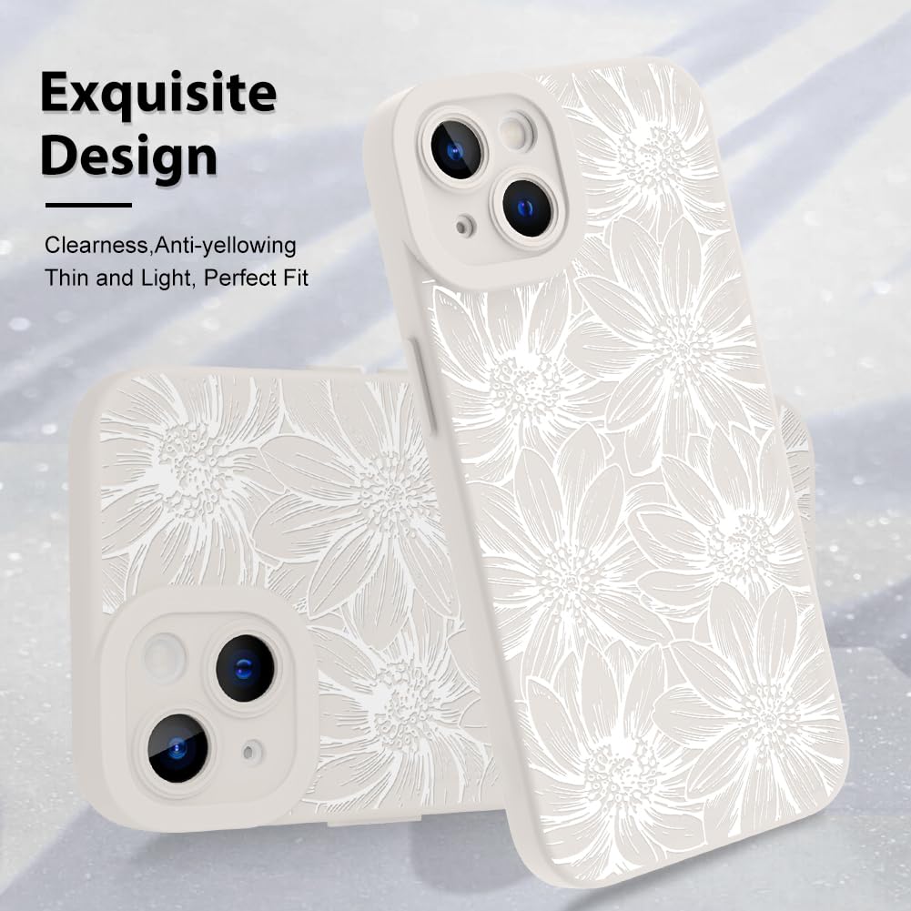 Mzelq For Iphone 13 Case, Silicone Floral Flowers Sunflowers Cute Pattern, Camera Protection Soft Slim Phone Case For Iphone 13