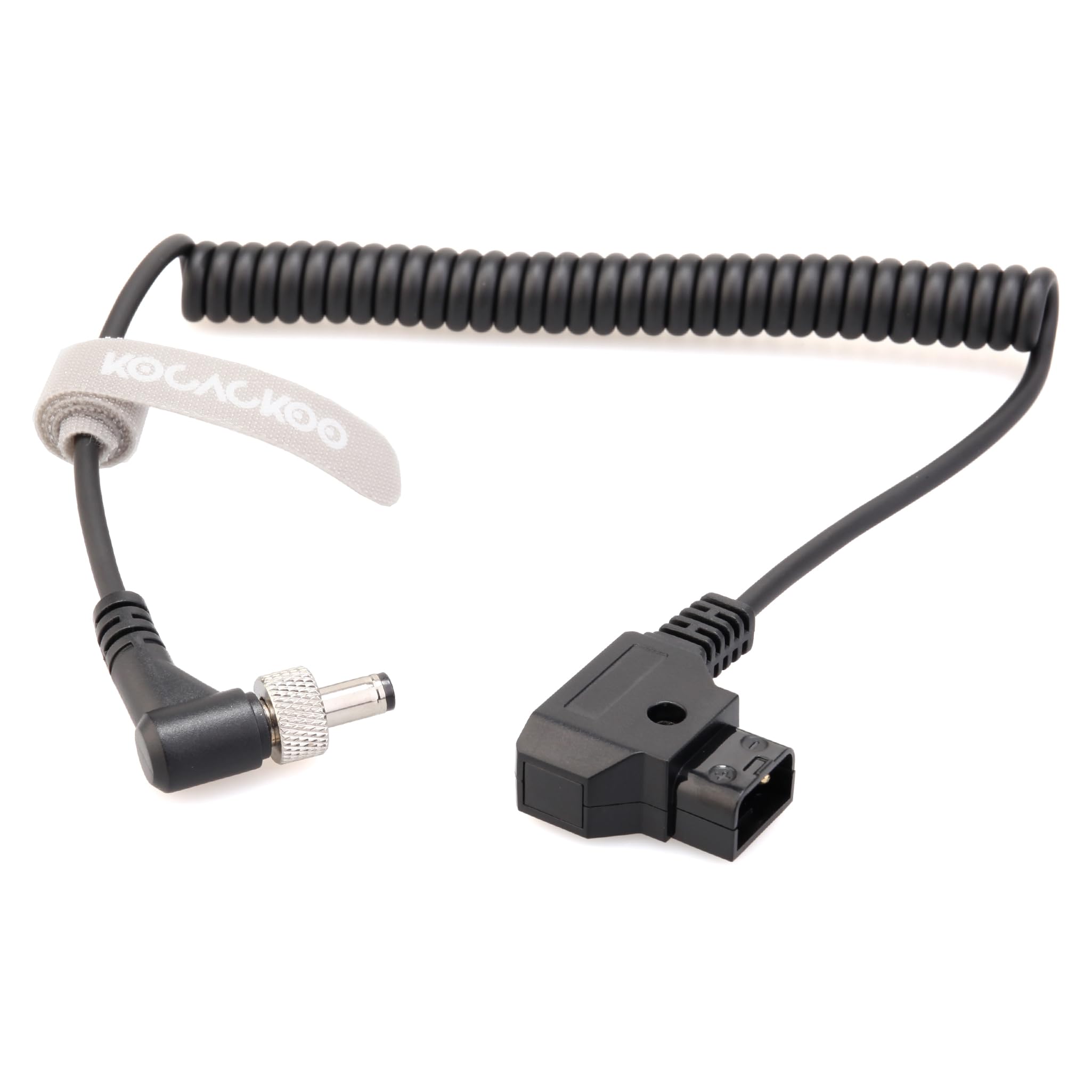 Kocackoo D Tap(P Tap) To Dc 5.5 * 2.5Mm Locking Right Angle Male Coiled Power Cable For Double Sided Np F Dummy Battery And Vide