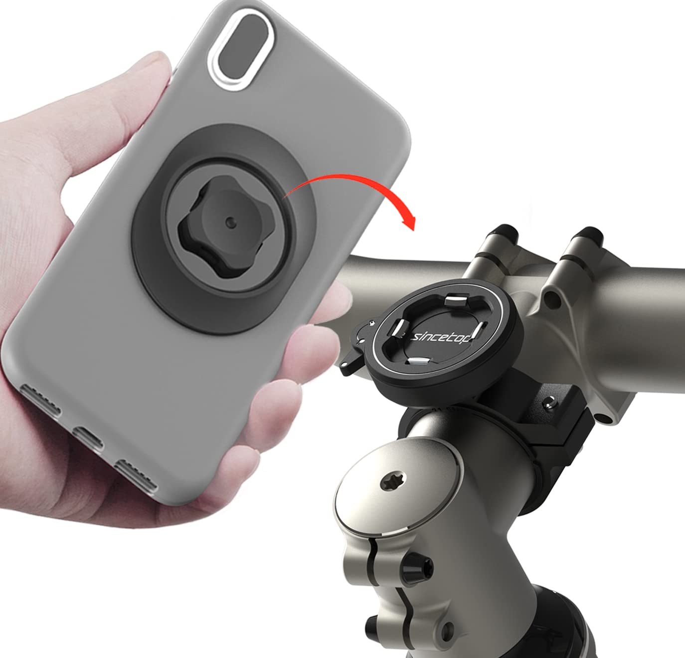 sincetop Bike Phone Mount, Quick Release Motorcycle/Bicycle Phone Holder - Robust Aluminum Stem Phone Mount for MTB/Mountain/Roa