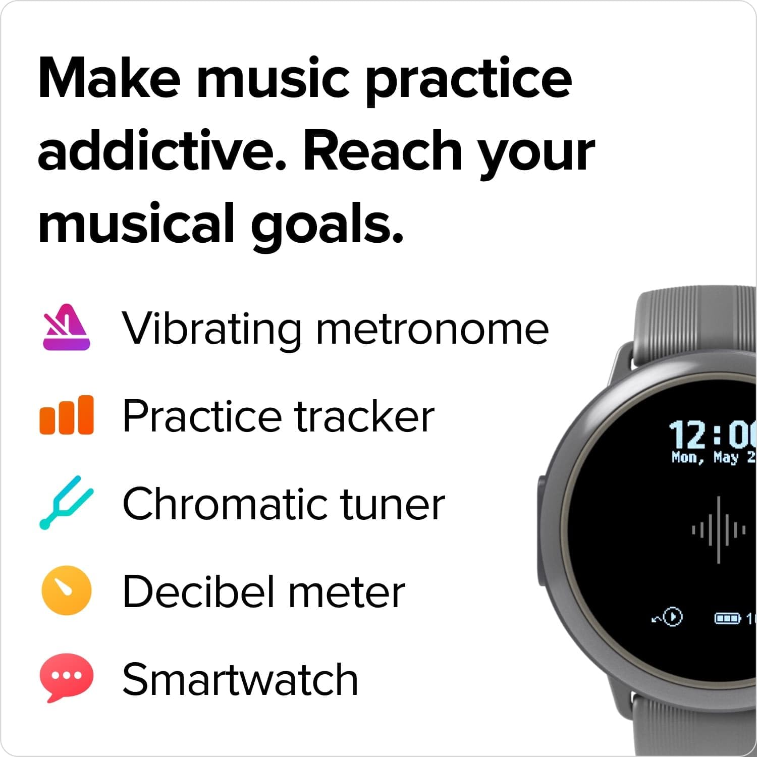 Soundbrenner Core 2, Music Practice Companion For All Musicians With Vibrating Metronome, Practice Tracker, Chromatic Tuner, Dec