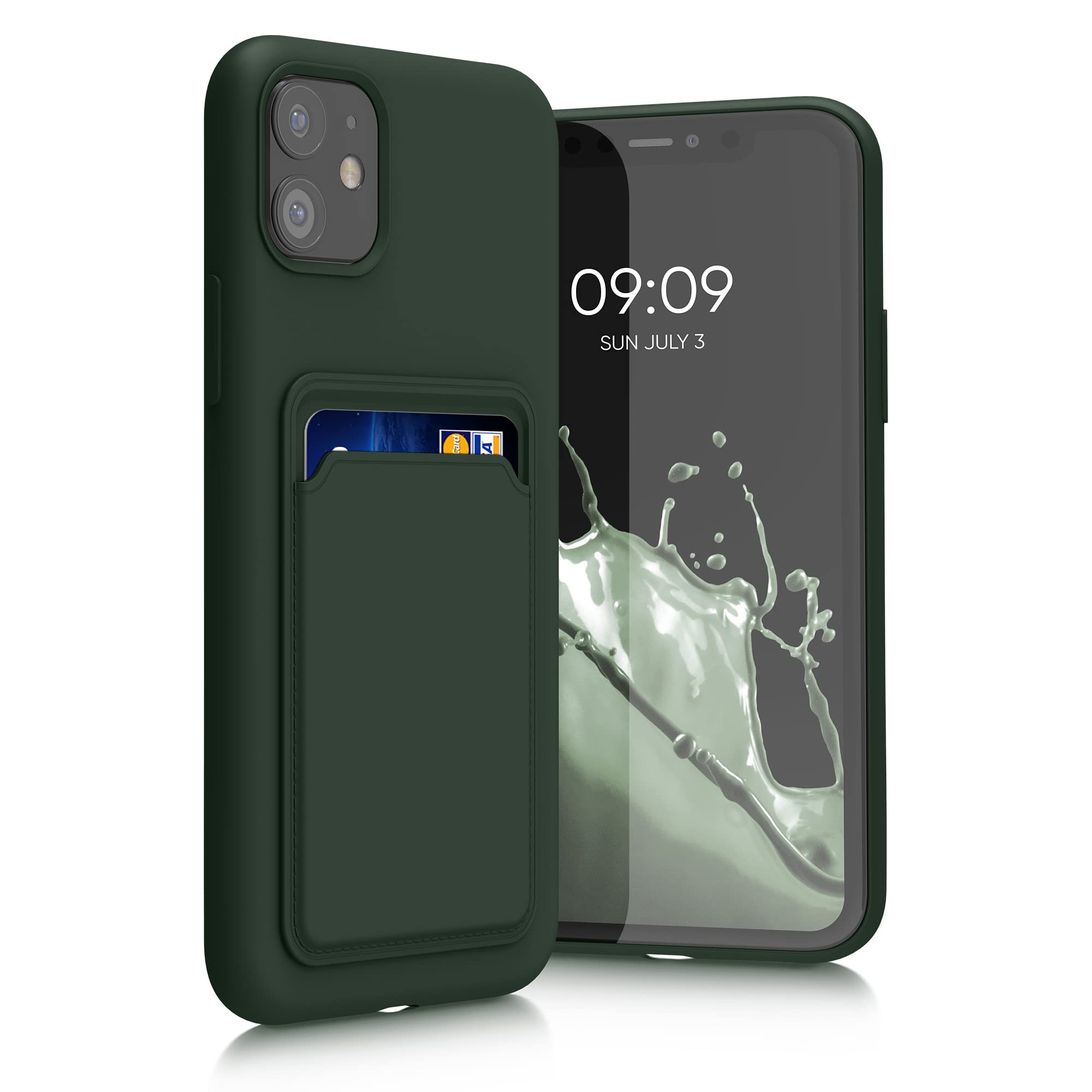 Kwmobile Case Compatible With Apple Iphone 11 Case   Tpu Phone Cover With Credit Card Holder   Dark Green