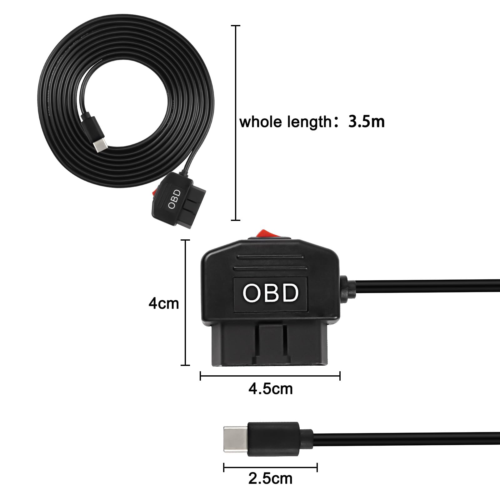 Xmsjsiy Obd Power Cable For Dash Camera Type C Obd2 Power Cable Adapter Hardwire Charger Cable With Switch Button Connector Char