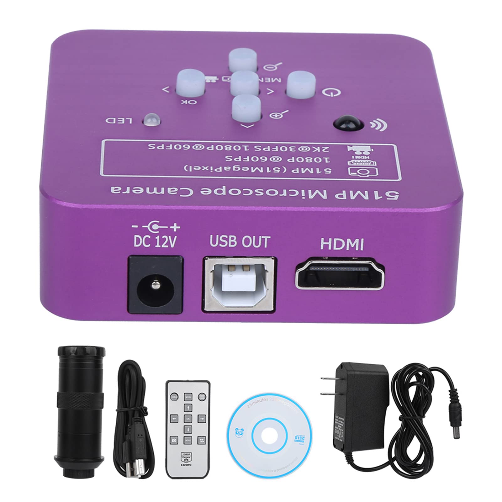 51Mp Hdmi Digital Video Microscope With 120X C Mount Lens And Remote Control