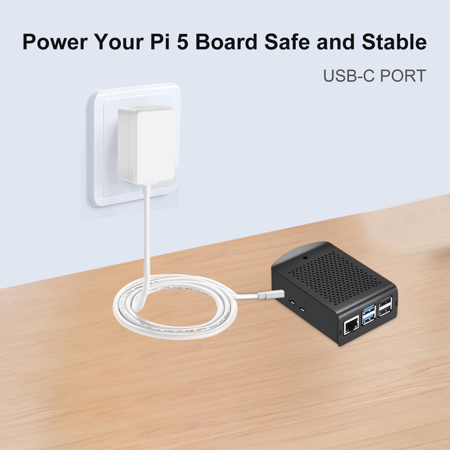 Pd 27W Usb C Power Supply 5.1V / 5A Psu Charger For Raspberry Pi 5 White