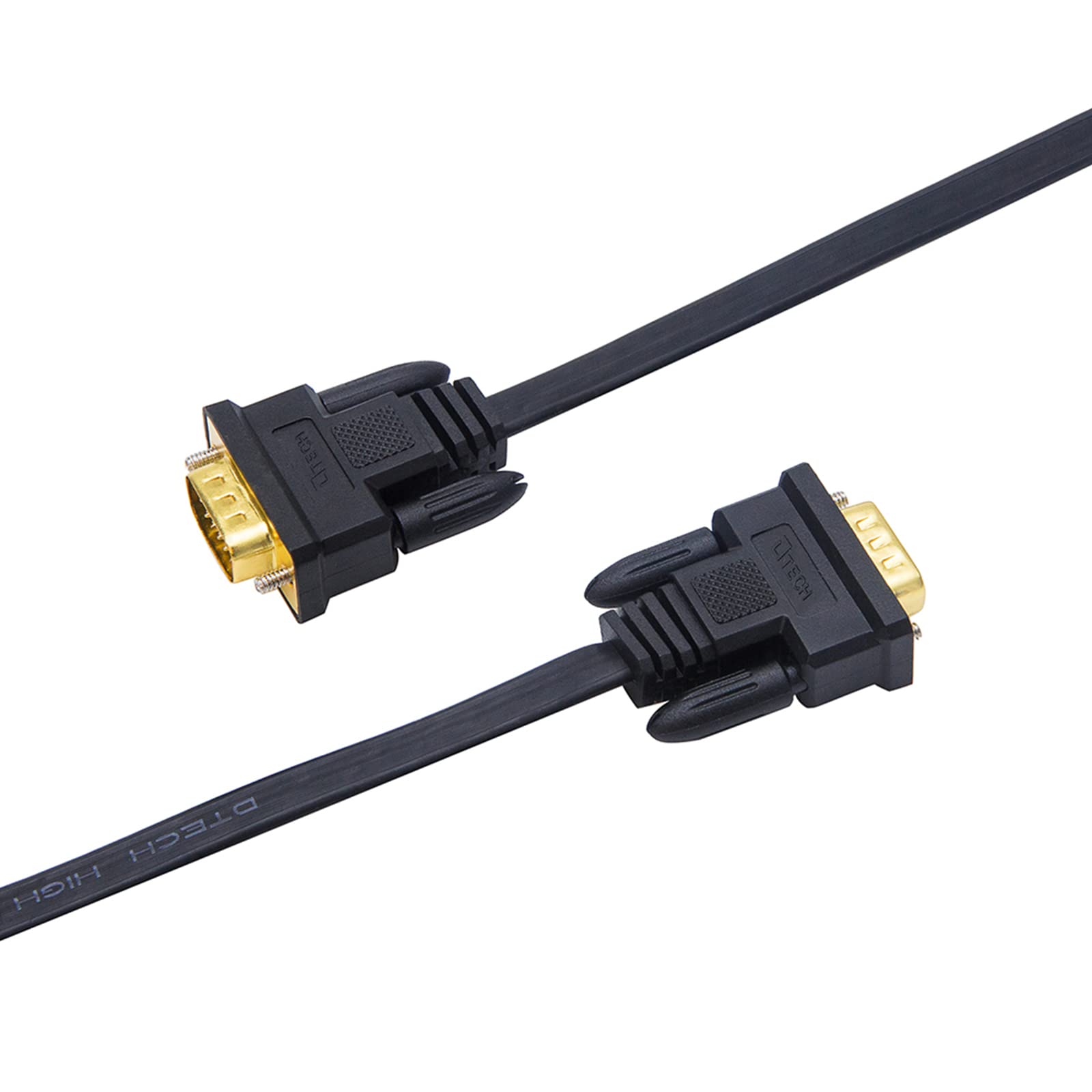 Dtech 5M Ultra Thin Flat Type Computer Monitor Vga Cable Standard 15 Pin Male To Male Connector Svga Wire 16 Feet   Black