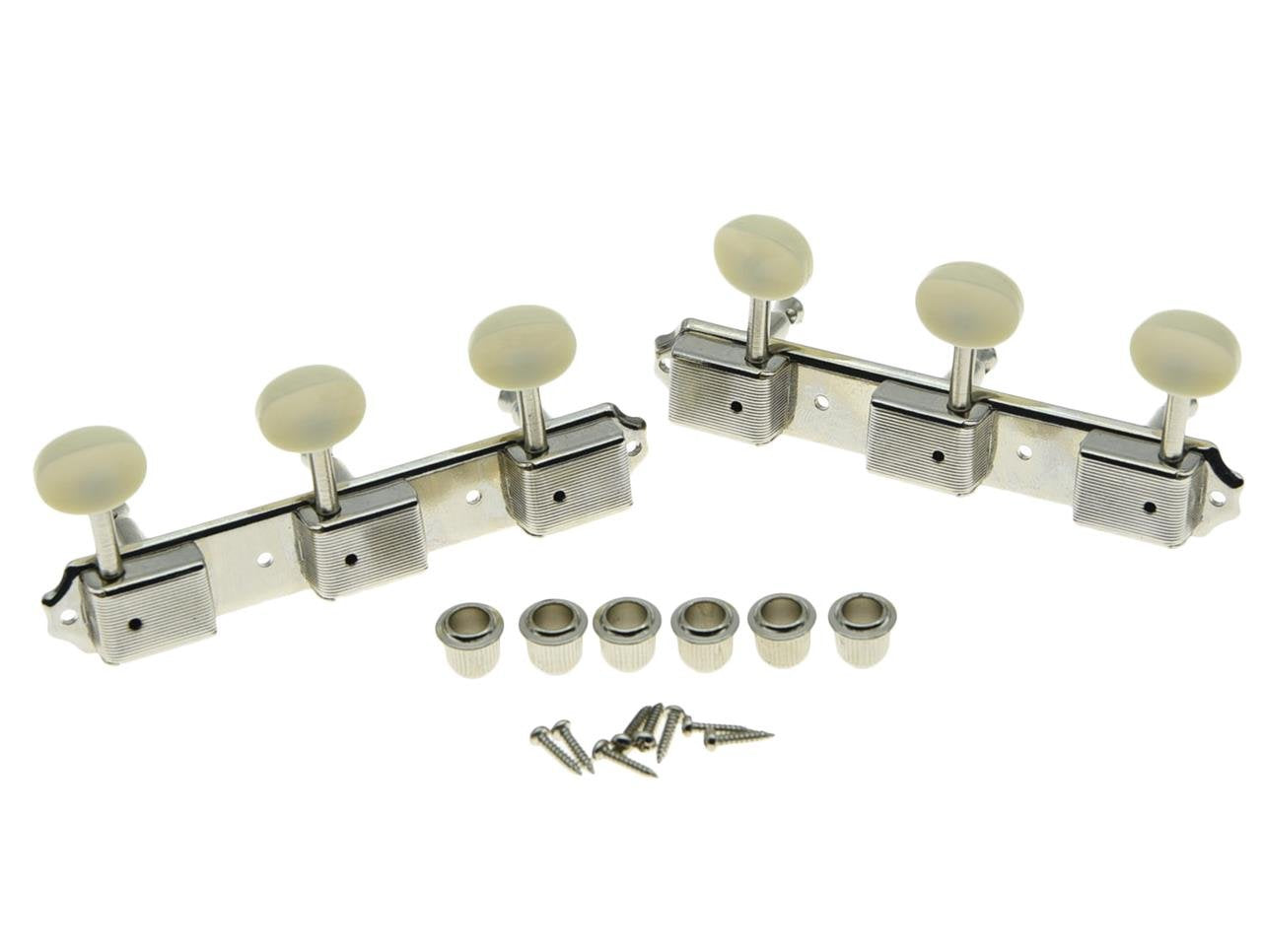 Dopro Nickel w/Aged White 3 per side 3x3 on a Plate Vintage Guitar Tuning Keys for Epi LP JR