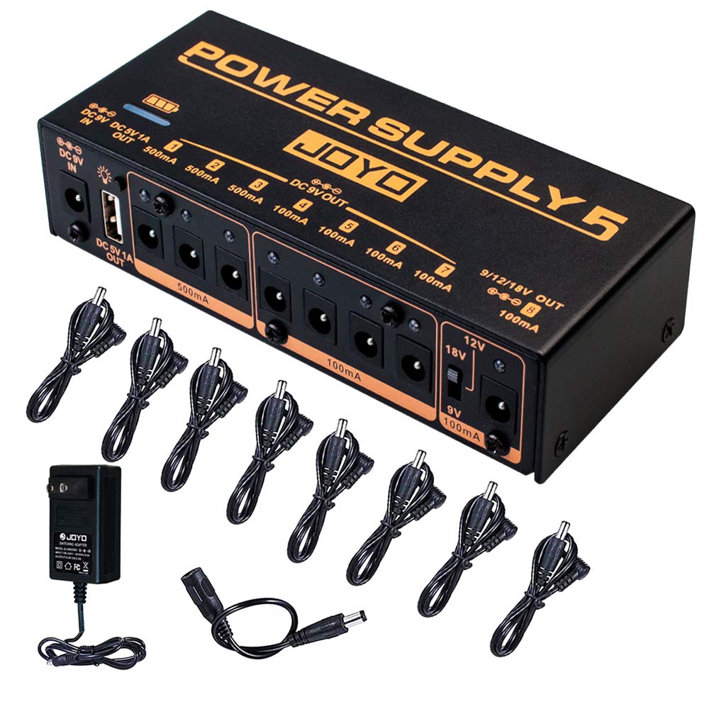 JOYO Built-in 4400mAh Rechargeable Battery Guitar Effect Pedal Power Supply 8 Outputs 9V 12V 18V (100mA, 500mA) Jacks & 5V/1A US