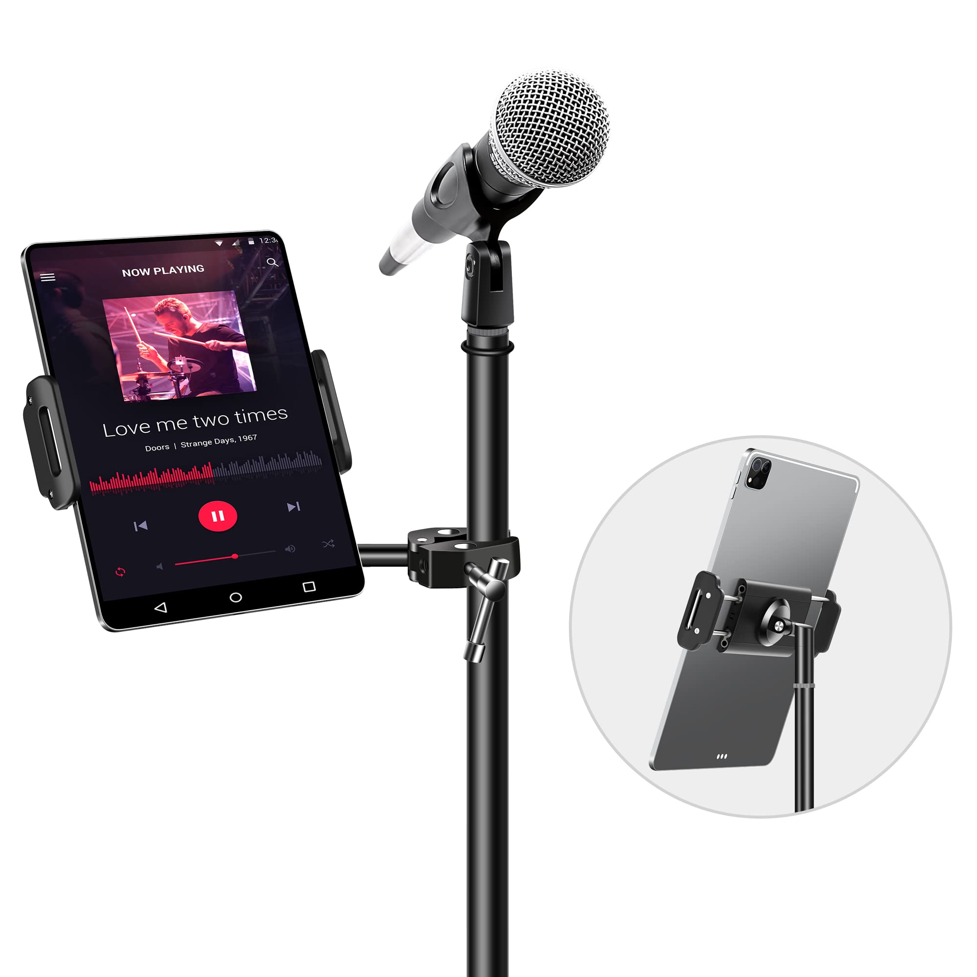 Elitehood Aluminum Ipad Holder For Mic Stand, Side Mount Ipad Music Stand Holder For Microphone, 360� Swivel Tilt Adjustable Mic Tablet Mount For 4 13In Iphone, Cell Phones And Tablets