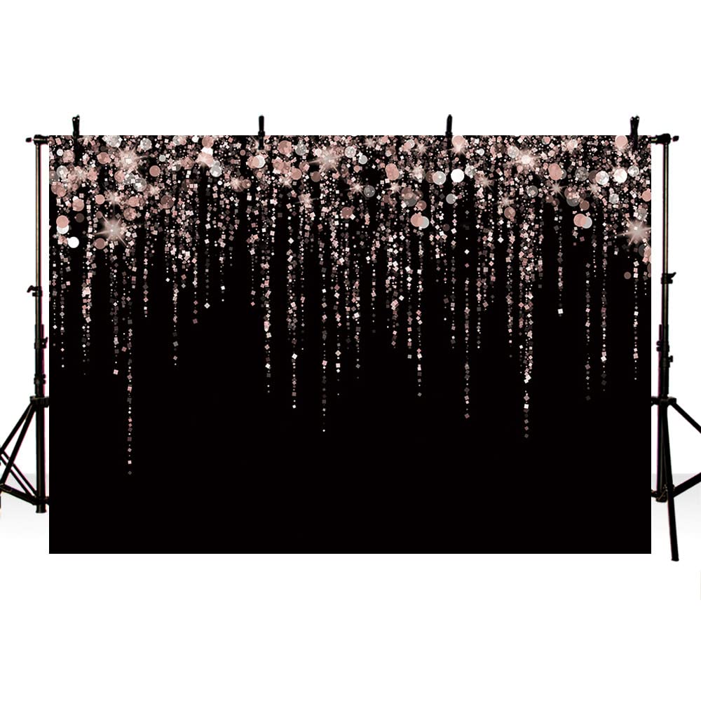 Sendy 7X5Ft Rose Gold And Black Party Photo Backdrop For Girls Rose Gold Spots Bridal Shower Photography Background Glitter Diam