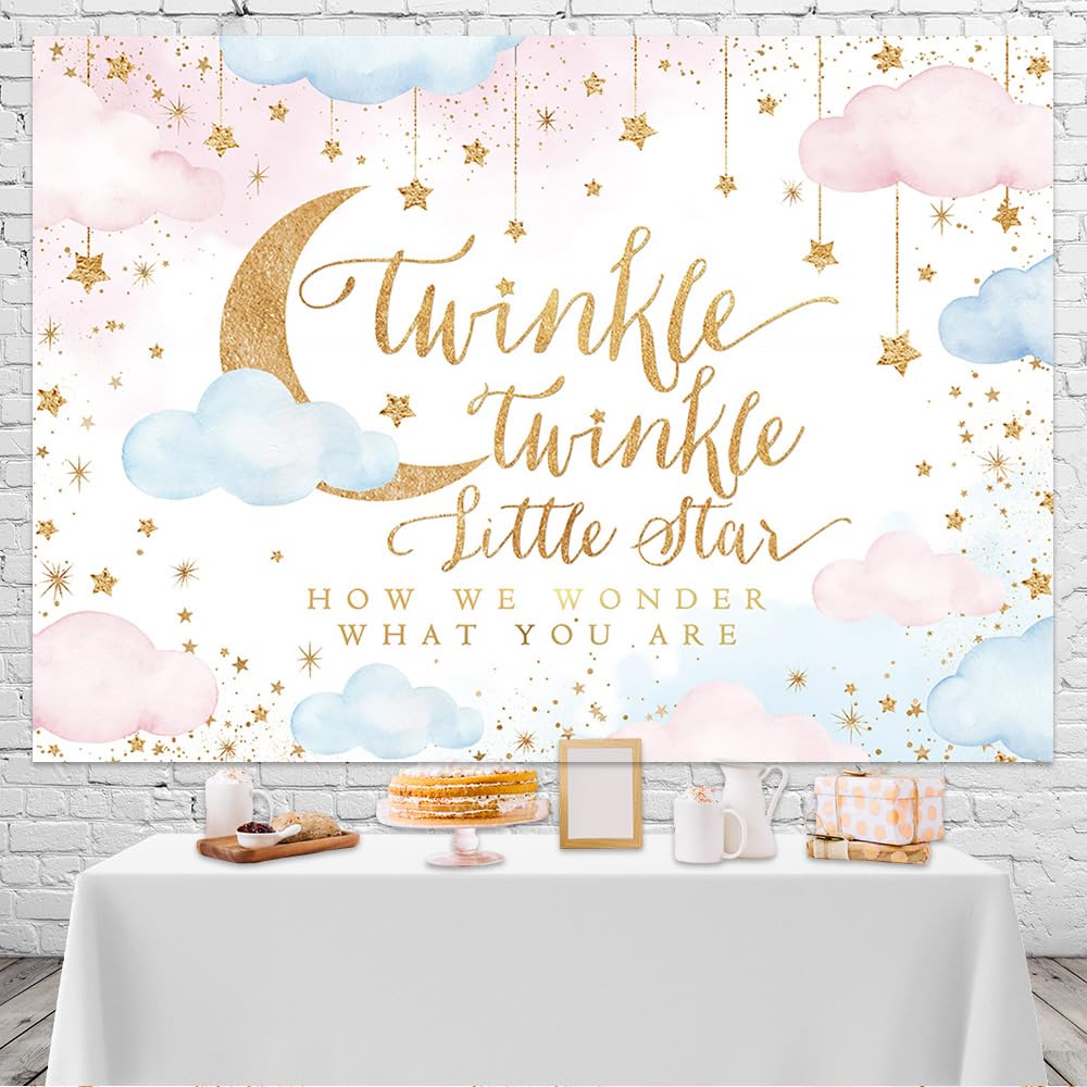 Mocsicka Twinkle Twinkle Little Star Backdrop Gender Reveal Boy Or Girl Party Background Decorations Pink And Blue Cloud Moon Ba