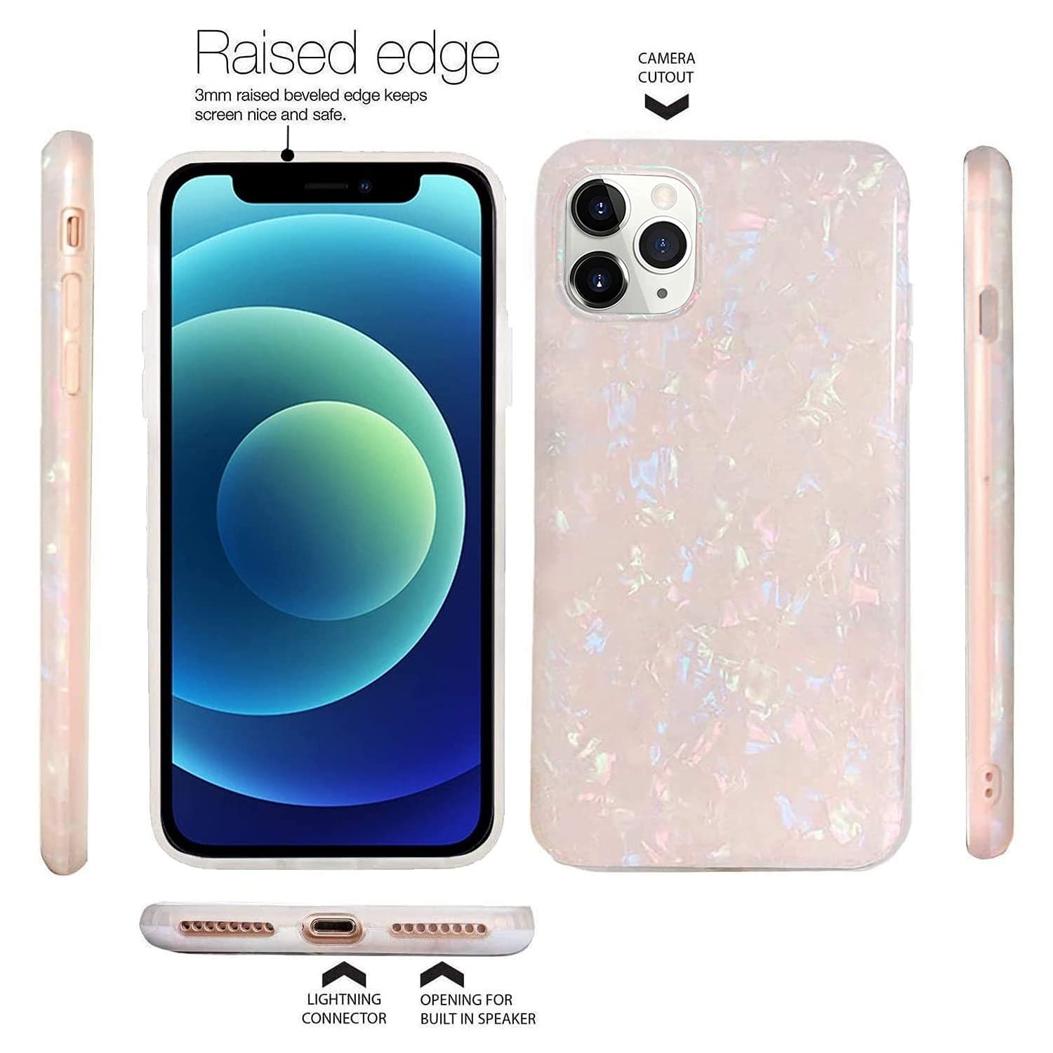 J.West For Iphone 12 Pro Max Case 6.7'', Cute Ultra Thin Luxury Sparkle Translucent Clear Opal Pearly [Tinfoil Series] Macaron C