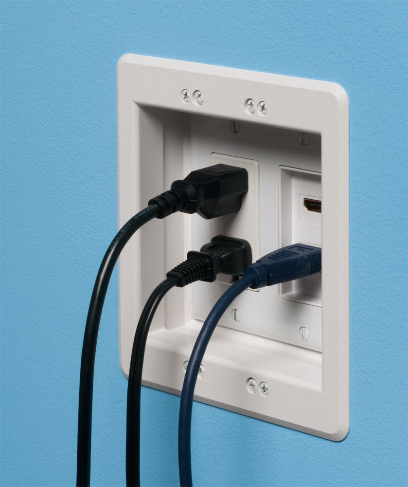 Imbaprice Tvbu505 1 Recessed Tv Box Wall Plate Kit Paintable 2 Gang, White