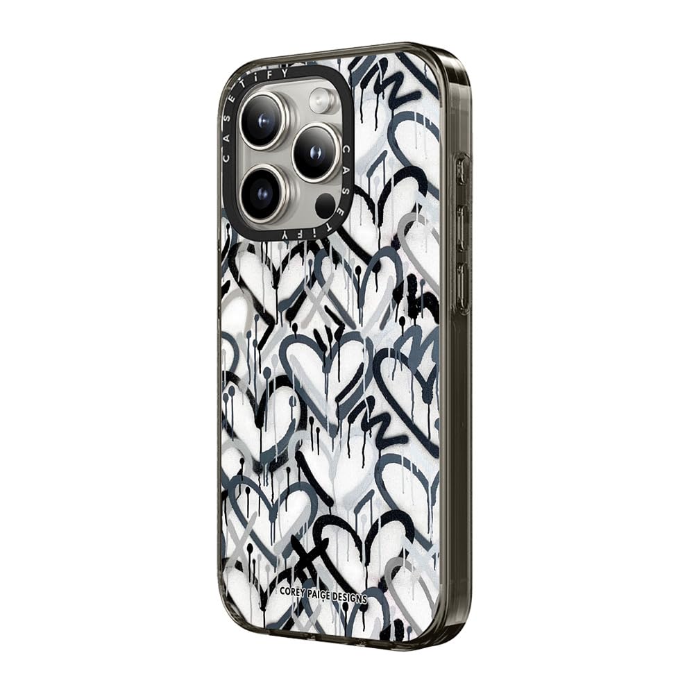 Casetify Compact Case For Iphone 15 Pro Max [2X Military Grade Drop Tested / 4Ft Drop Protection]   Monochrome Graffiti Hearts