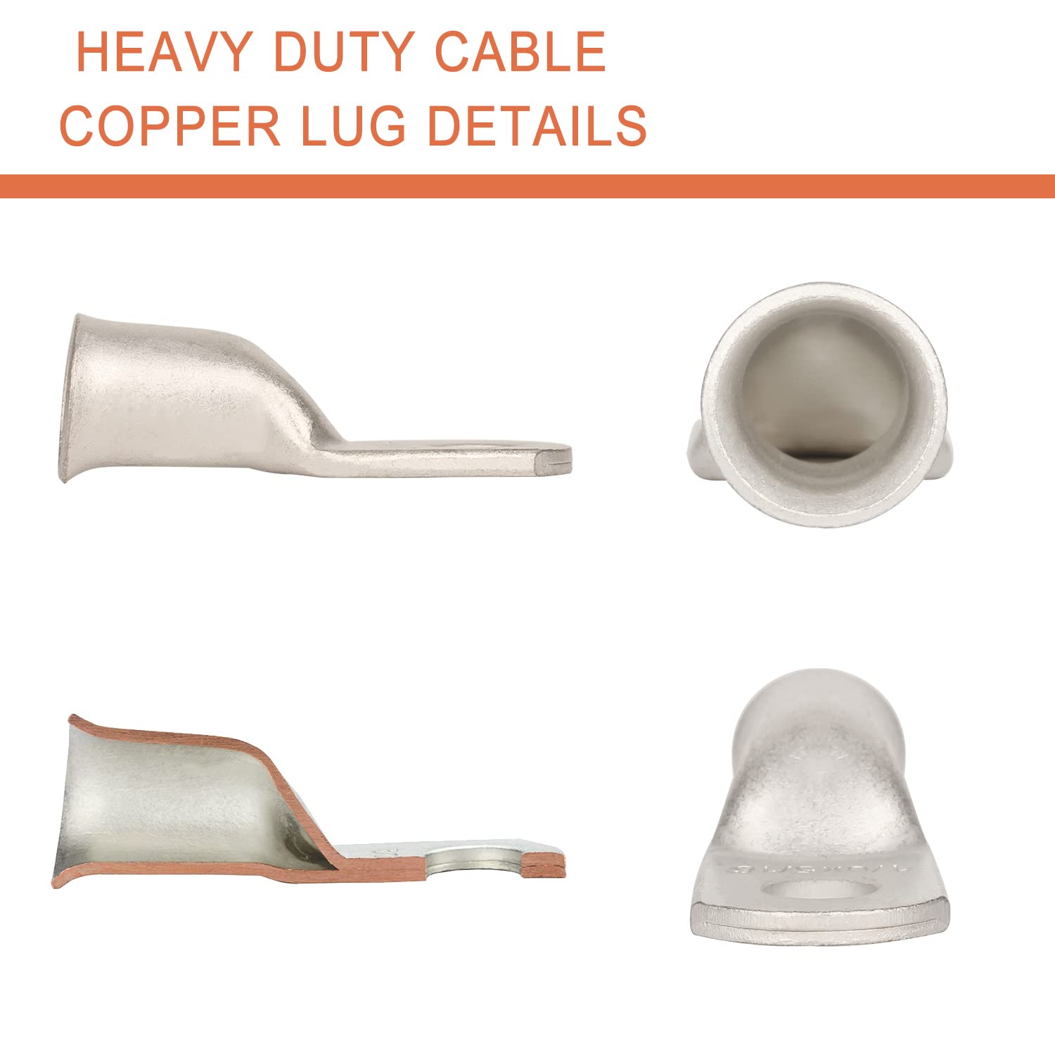 Riocan 10Pcs 1/0 Awg 5/16   (M8) Tinned Ring Terminals 0 Gauge Copper Wire Lugs Battery Cable Ends Heavy Duty Battery Cable Term