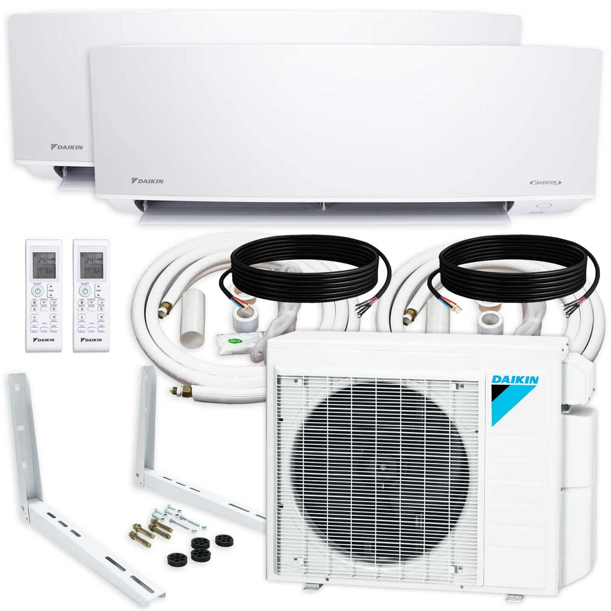 Daikin 2 Zone (9,000 Btu  9,000 Btu) Cirra Series Mini Split Air Conditioner Heat Pump System With Maxwell 15 Ft Installation Ki