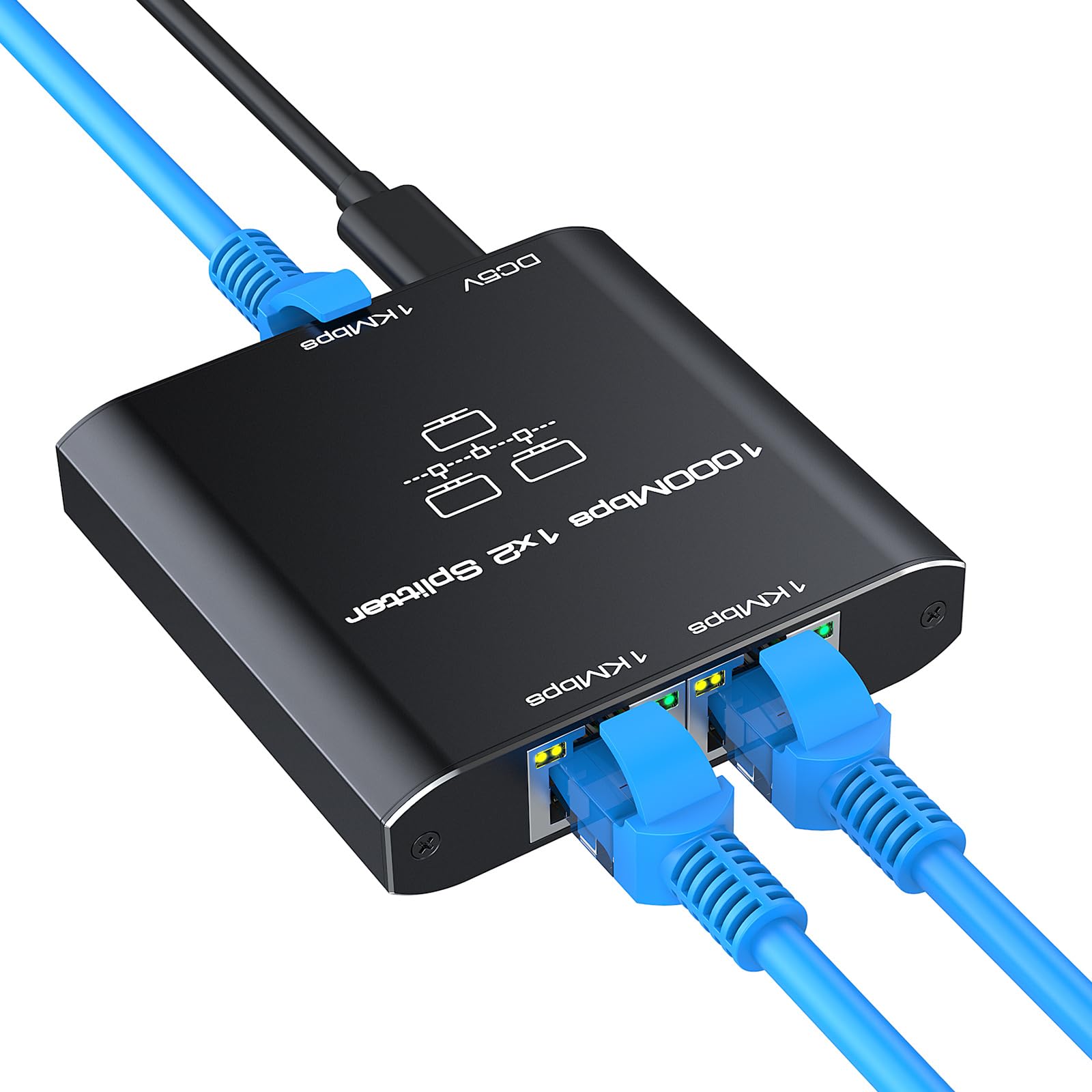 Ethernet Splitter 1 To 2, High Speed Gigabit 1000Mbps, Lan Network Splitter With Usb Power Cable, Gigabit Rj45 Internet Ethernet