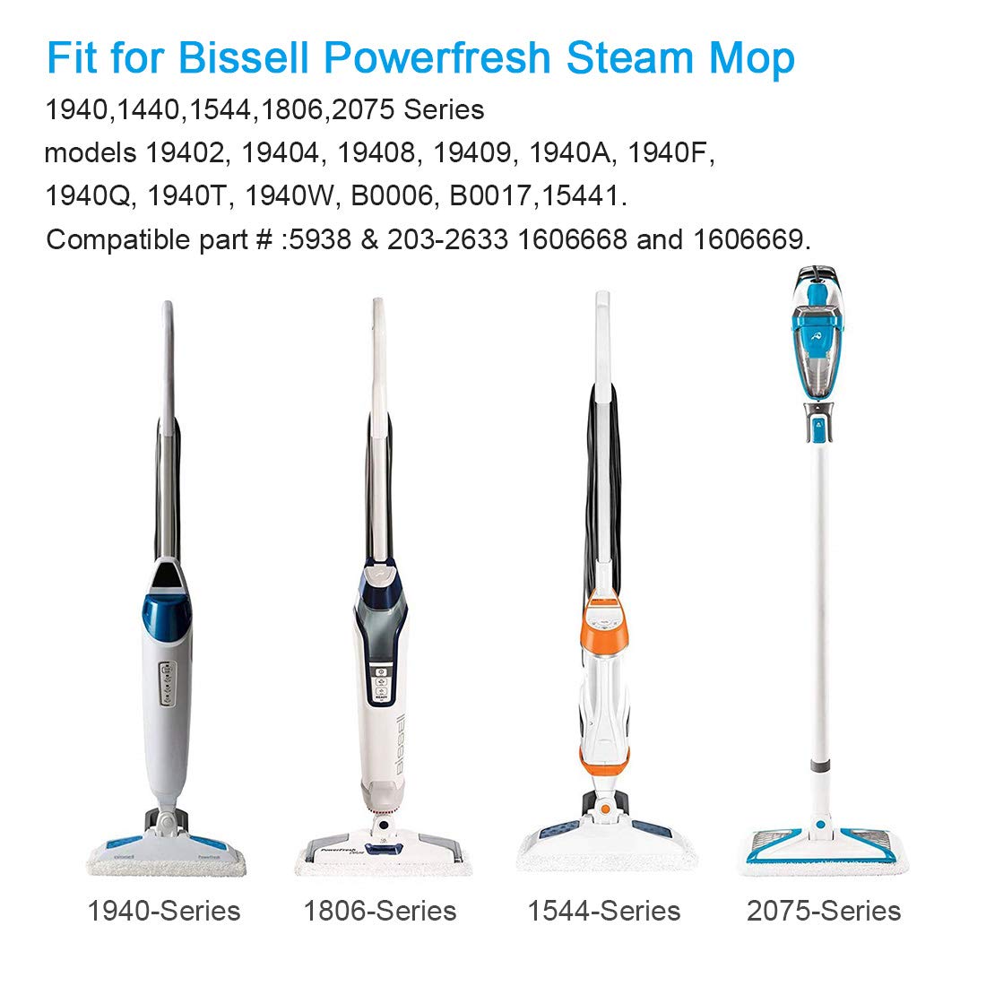 4 Pack Steam Mop Pads Replacement For Bissell Powerfresh Steam Mop 1940 1440 1544 1806 2075 Series, Model 5938 19402 19404 19408