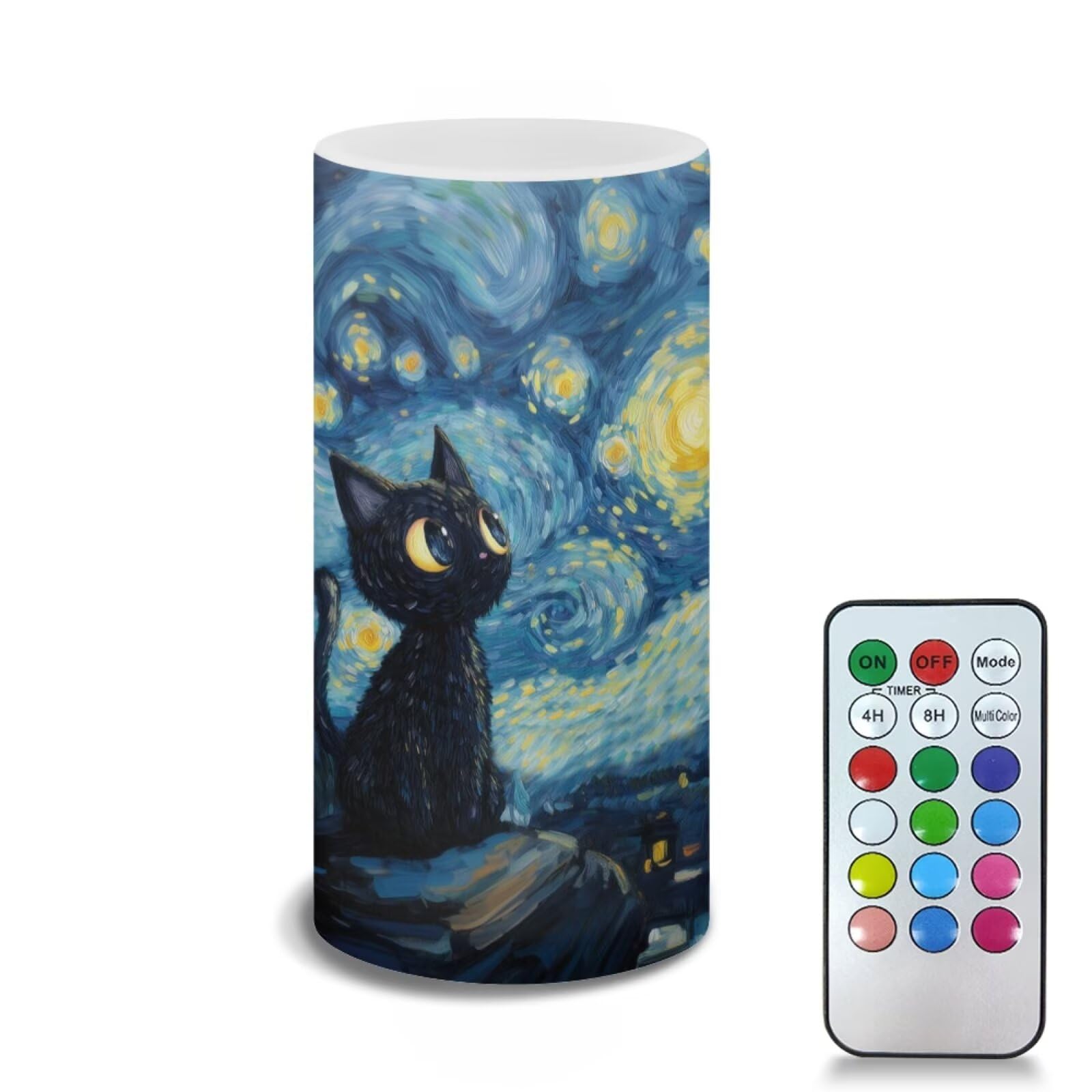 Poceacles Black Cat Starry Night Flameless LED Candle Battery Powered Votive Lights Realistic Pillar Candle Decorative Tea Light