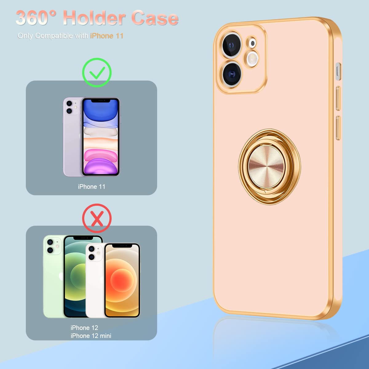 Fingic For Iphone 11 Case,Iphone 11 Case With 360 Ring Holder Phone Case For Women Girls Slim Kickstand Magnetic Support Car Mou