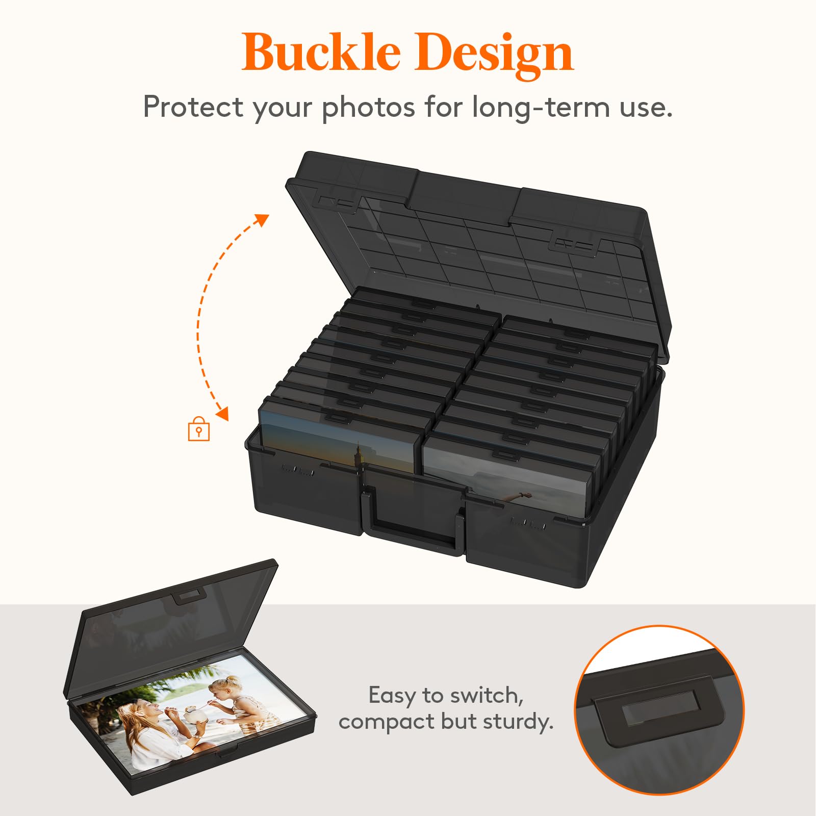 Lifewit Photo Storage Box 4X6 Photo Case, 18 Inner Photo Keeper, Black Photo Boxes Storage With 1 Sheet Label Sticker, Seed Orga