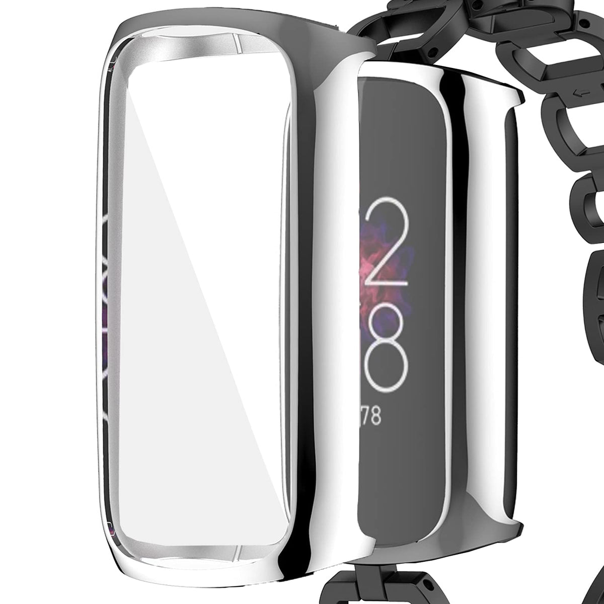 Ninki Compatible Fitbit Luxe Screen Protector Silver Case,Full Coverage Soft Tpu Cover Protector Bumper Case For Fitbit Luxe/Fit