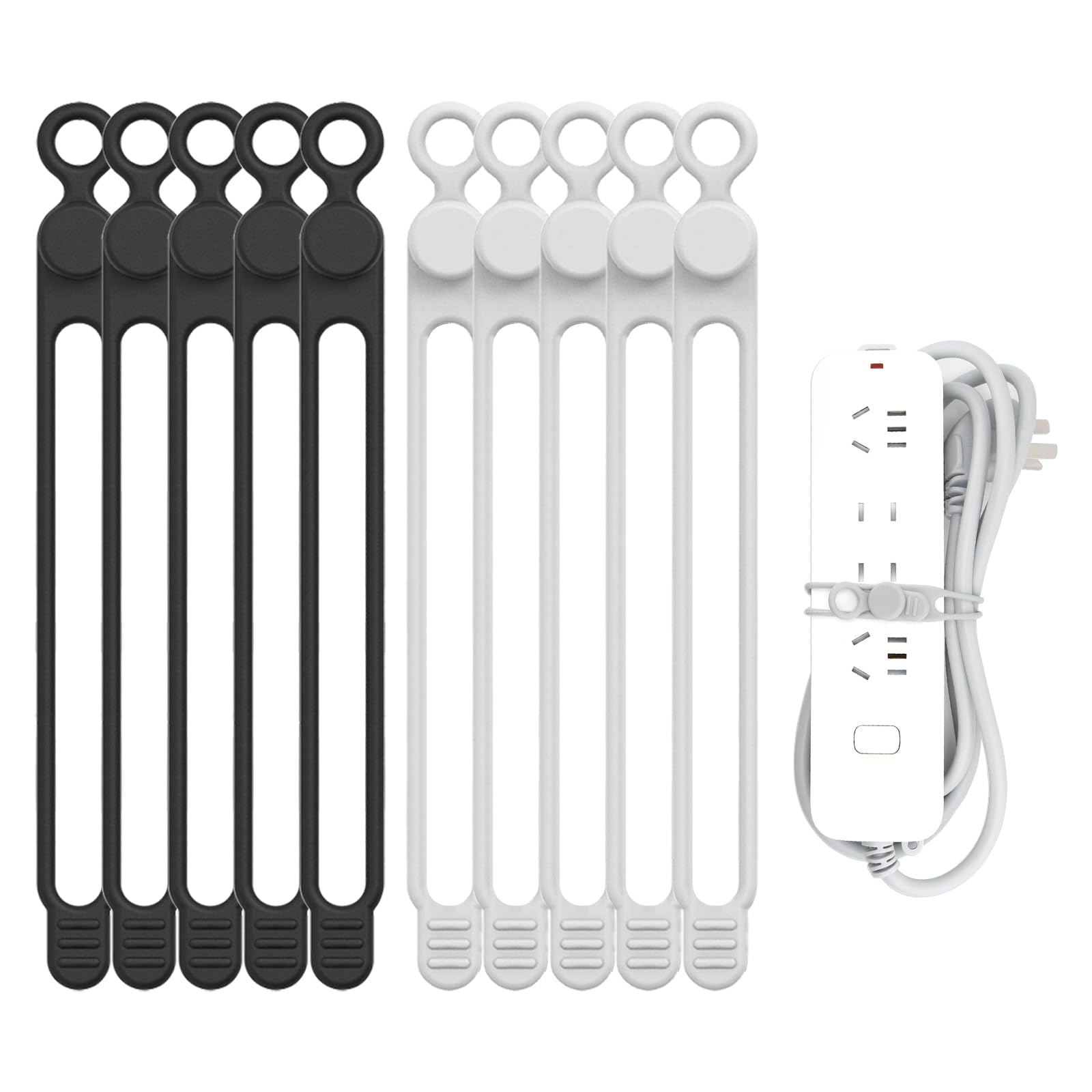 Umust Silicone Cable Straps, 10Pcs Extra Long Reusable Hanging Organizer For Cables, Kitchen, Home, School (Black & White)