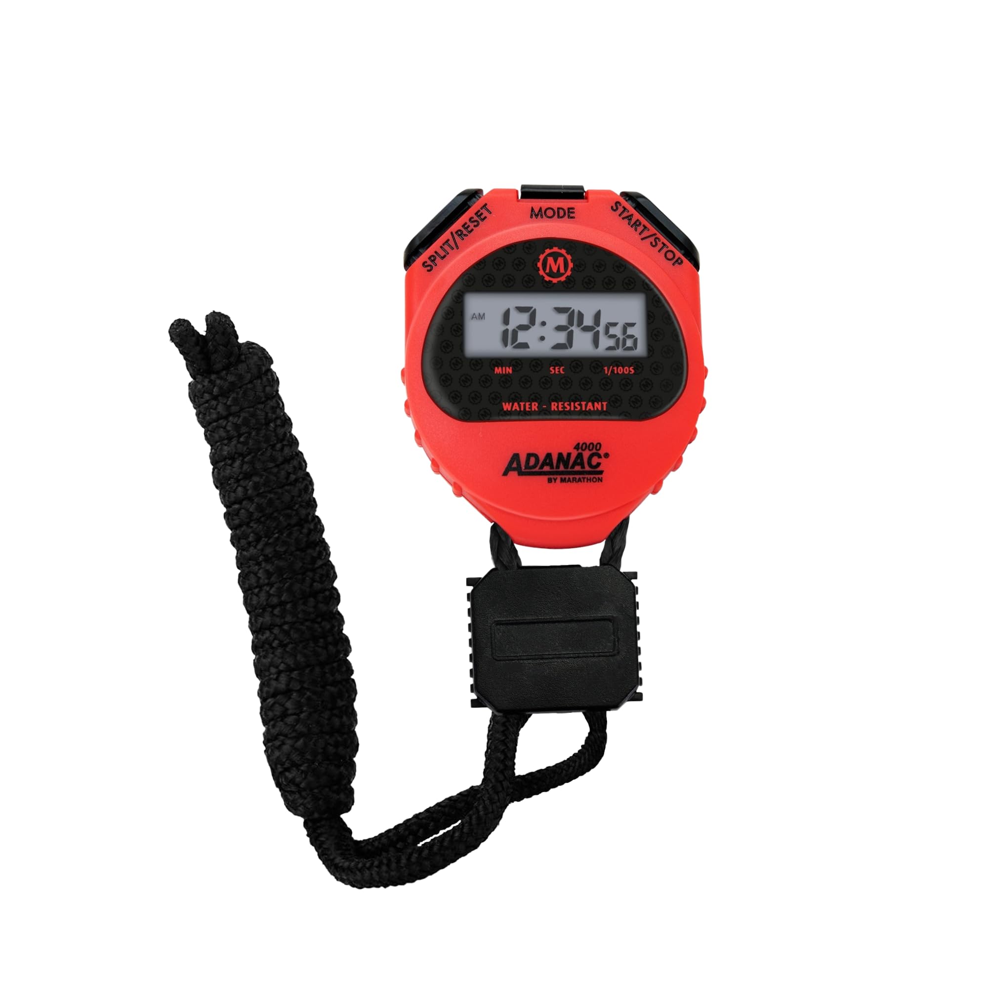 Marathon Adanac 4000 Digital Stopwatch Timer, Red   High Precision Accuracy To 1/100Th Seconds   Water, Dust & Shock Resistant   46� Lanyard Included
