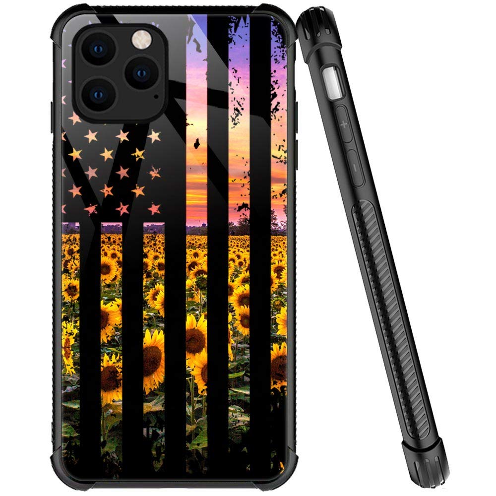 Zhegailian Case Compatible With Iphone 12,Flag Sunflowers Pattern Anti Scratch 12 Pro Cases For Girls Women,Four Corners Desgin