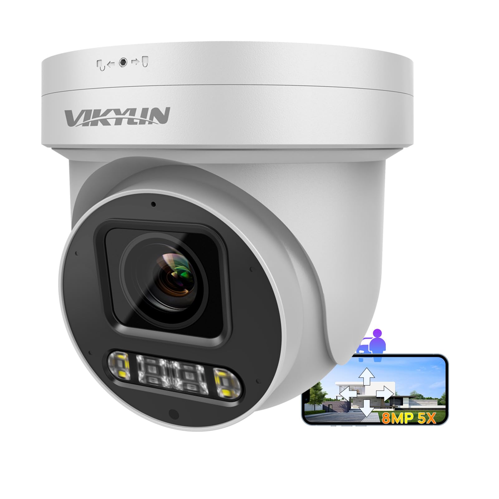 Vikylin 4K 8Mp Ptz Ip Poe Camera,5X Optical Zoom 2.7~13.5Mm Lens, Spotlight Color Night Vision,Sound Alarm,2  Way Audio,Sd(512Gb