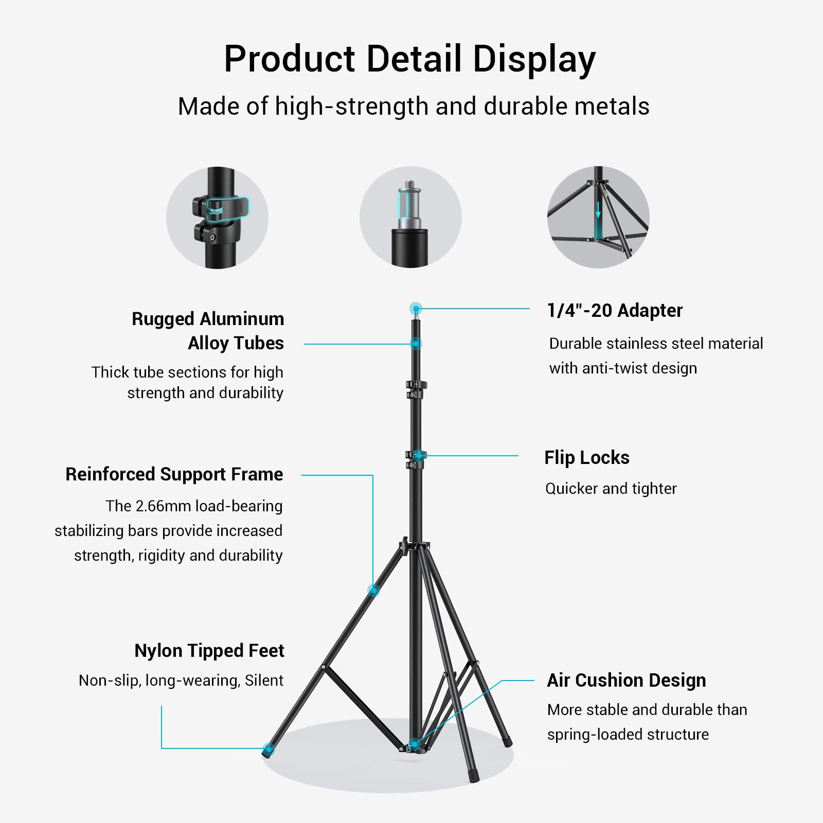 Smallrig Photography Light Stand 110''/9.2Ft/280Cm, Air Cushioned Aluminum Photo Video Tripod Stand With 1/4'' Screw For Softbox