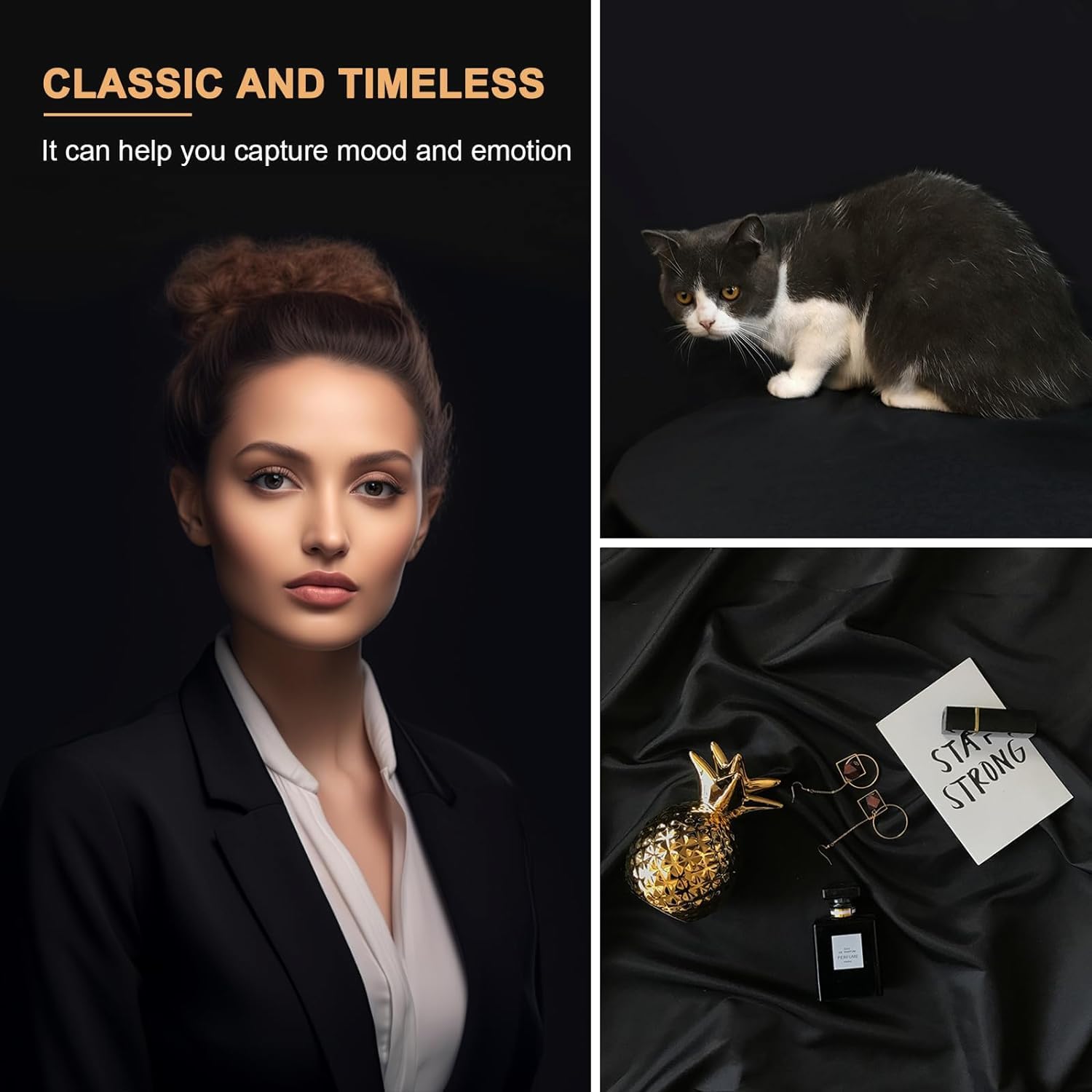 Aimosen 10 X 12 Ft Large Black Backdrop Background For Photography, Pure Black Photo Backdrop Screen For Zoom Meeting, Polyester