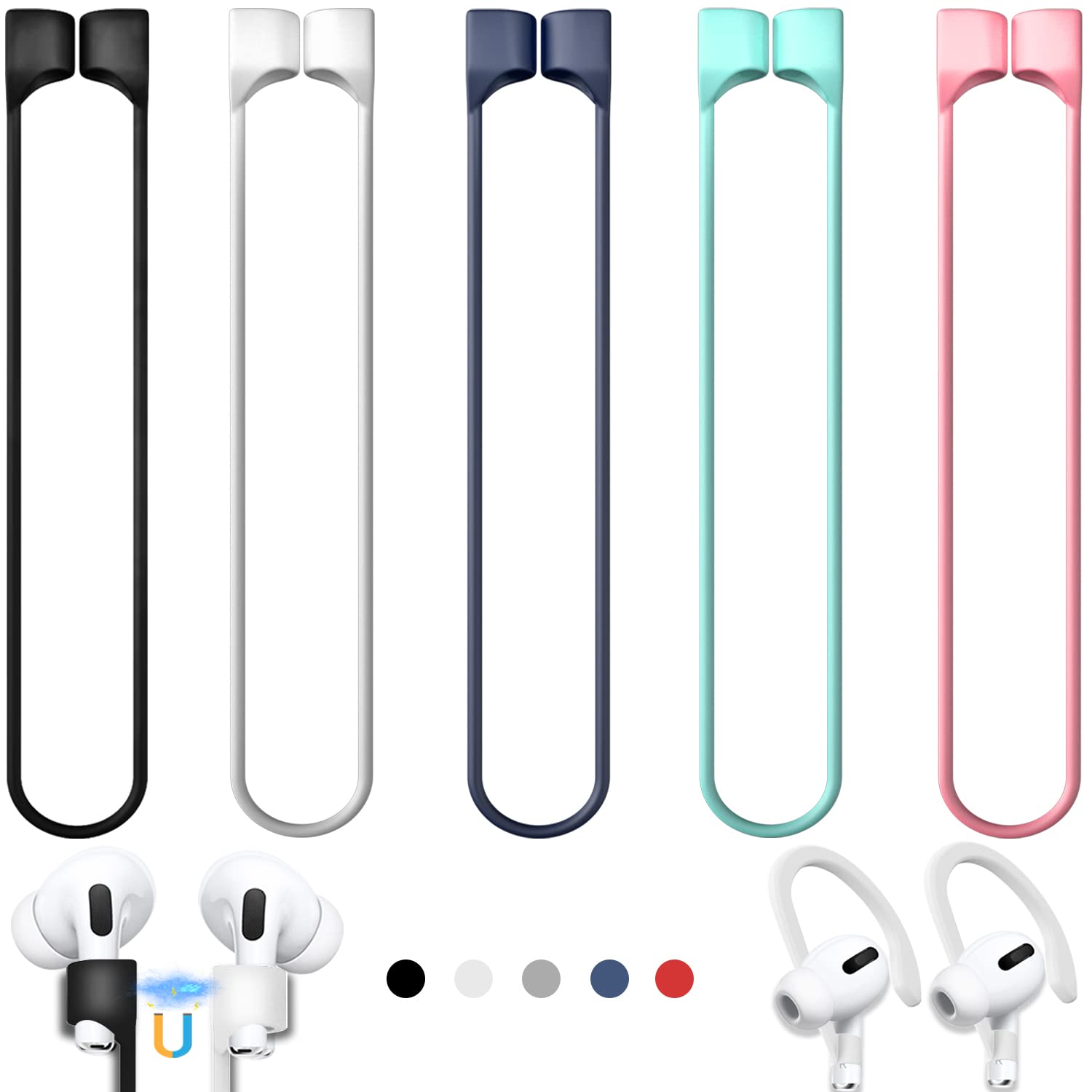 ?5 Pack? Ultra Strong Magnetic Airpods Straps Anti-Lost Cord for AirPods 1st& 2nd/ AirPods 3rd /AirPods Pro 1st/ 2nd,Silicone Sp