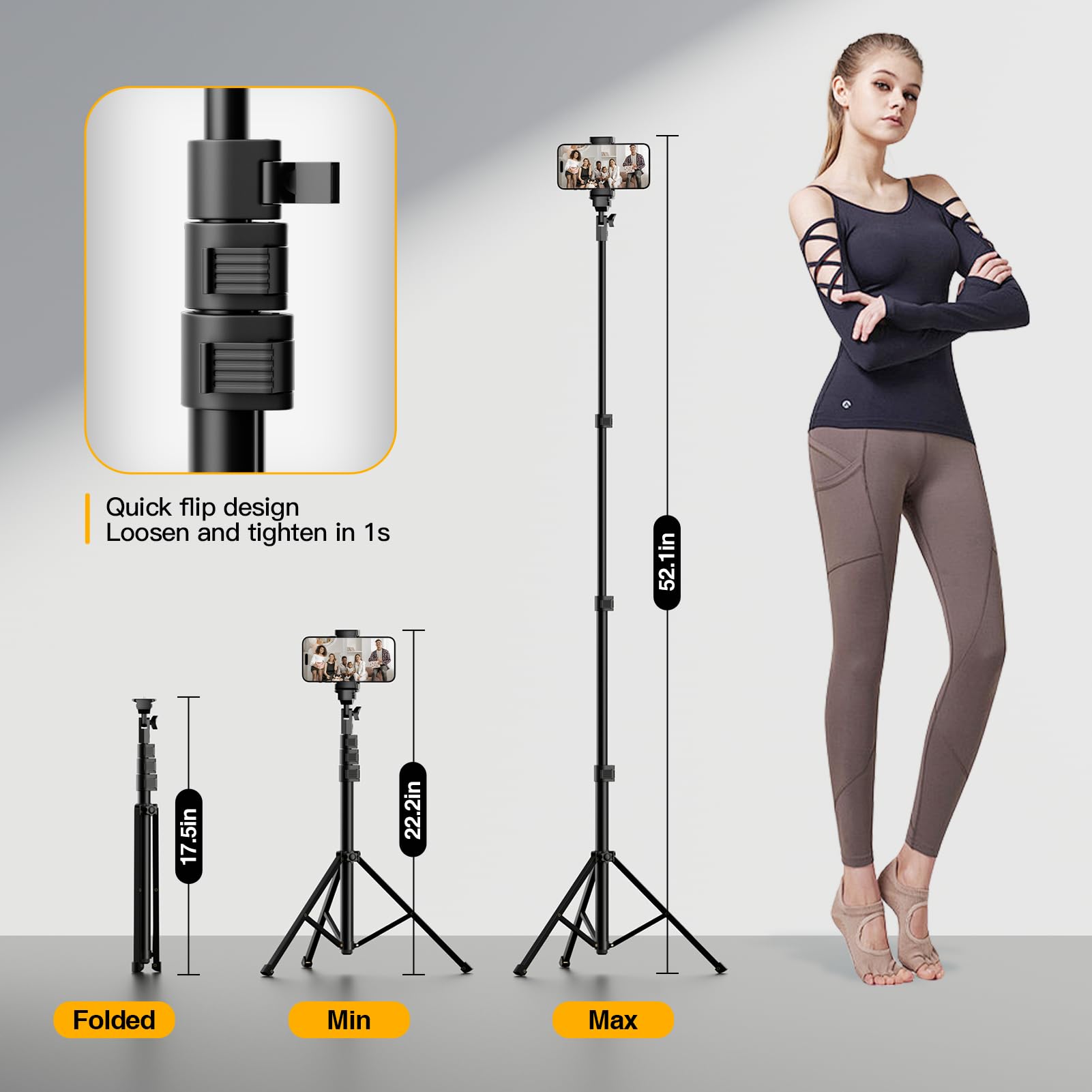 Emart 52 Cell Phone Tripod Stand For Iphone, Adjustable Floor Cellphone Tri Pod Holder With Remote, Portable Smartphone Compact