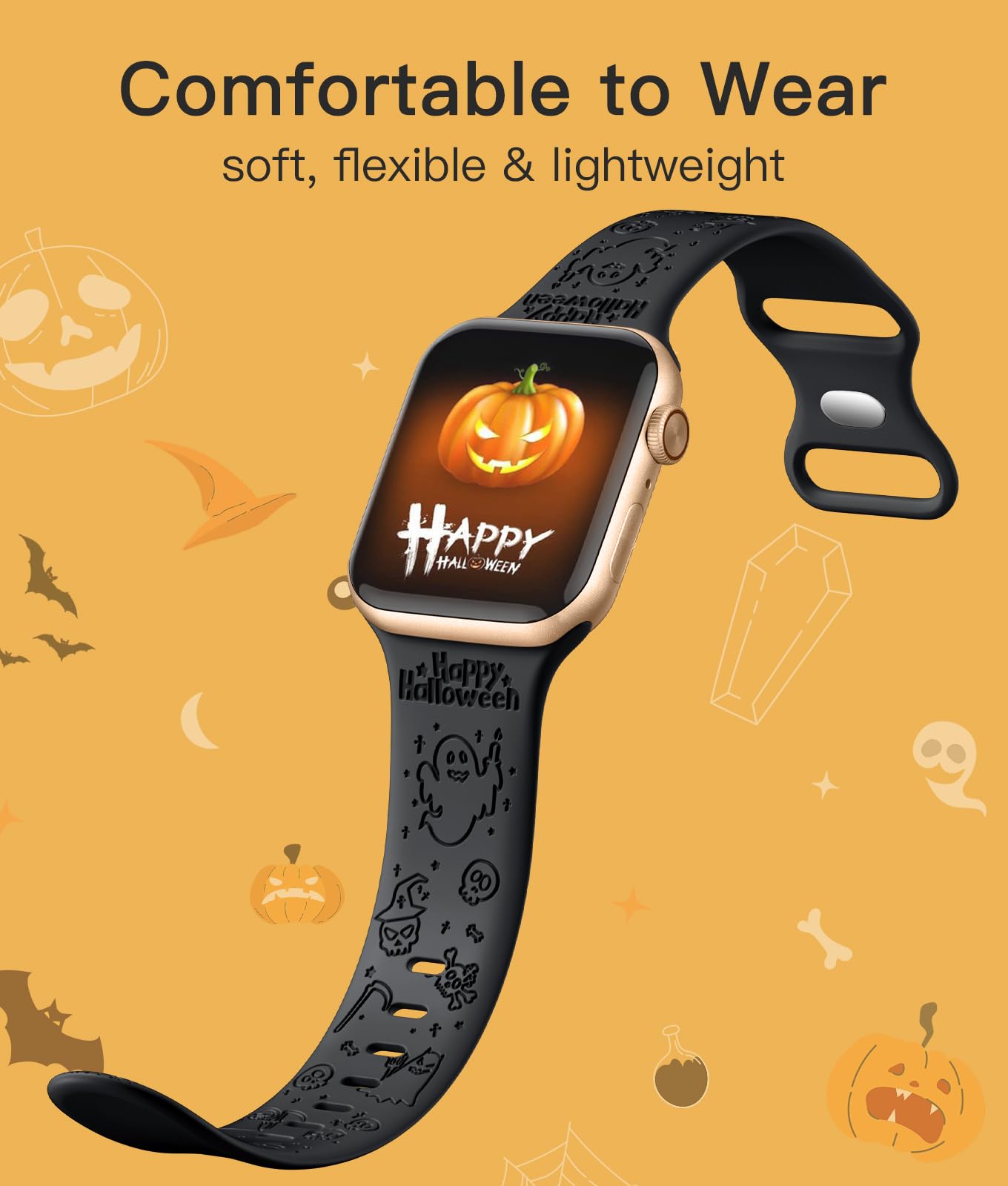Odbeai Halloween For Apple Watch Band 40Mm 41Mm 38Mm 42Mm 44Mm 45Mm 49Mm For Women Girl, Cute Engrave Holiday Festival Soft Sili