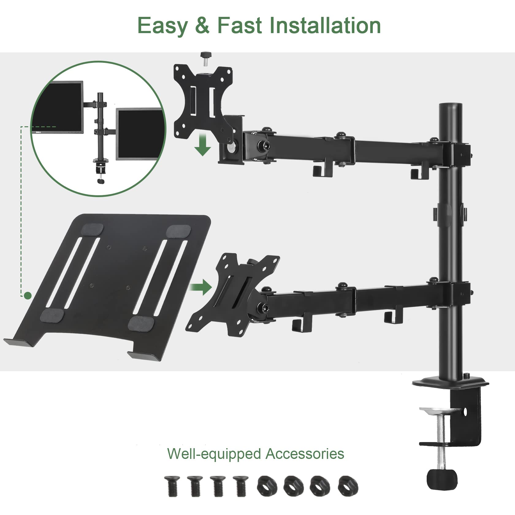 Upgravity Monitor And Laptop Mount, Monitor Arm With Laptop Tray For 13'' To 27'' Lcd Computer Screens And Notebook Up To 17 Inc