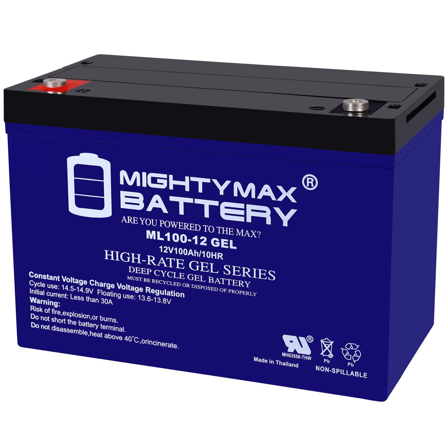 Mighty Max Battery ML100-12GEL - 12 Volt 100 AH, GEL Type, Internal Thread (INT) Terminal, Rechargeable SLA AGM Battery