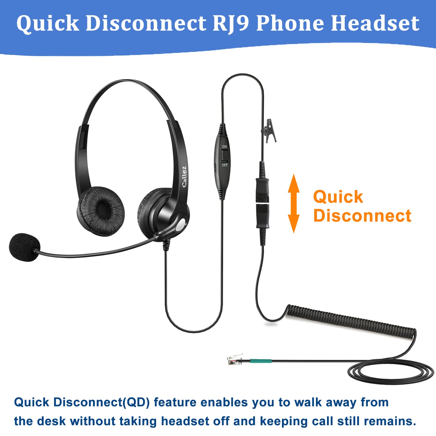 Rj9 Telephone Headset With Mic Noise Cancelling, Quick Disconnect Phone Headset Compatible With Polycom Voip Vvx310 Vvx311 Vvx41