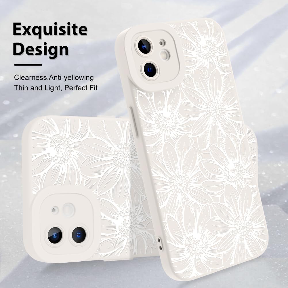 Mzelq For Iphone 11 Case Case, Silicone Black Floral Flowers Sunflowers Cute Pattern, Camera Protection Soft Slim Phone Case For