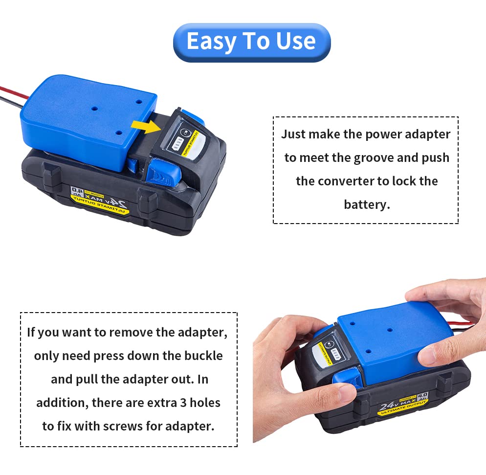 Power Wheel Adapter For Kobalt 24V Max Battery With Fuse & Wire Terminals, Power Connector For Rc Car, 14 Gauge Robotics, Rc Tru