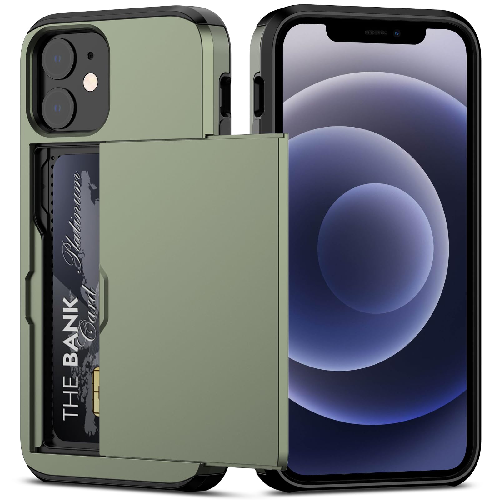 Nvollnoe For Iphone 12 Mini Case With Card Holder Heavy Duty Protective Dual Layer Shockproof Hidden Card Slot Slim Wallet Case