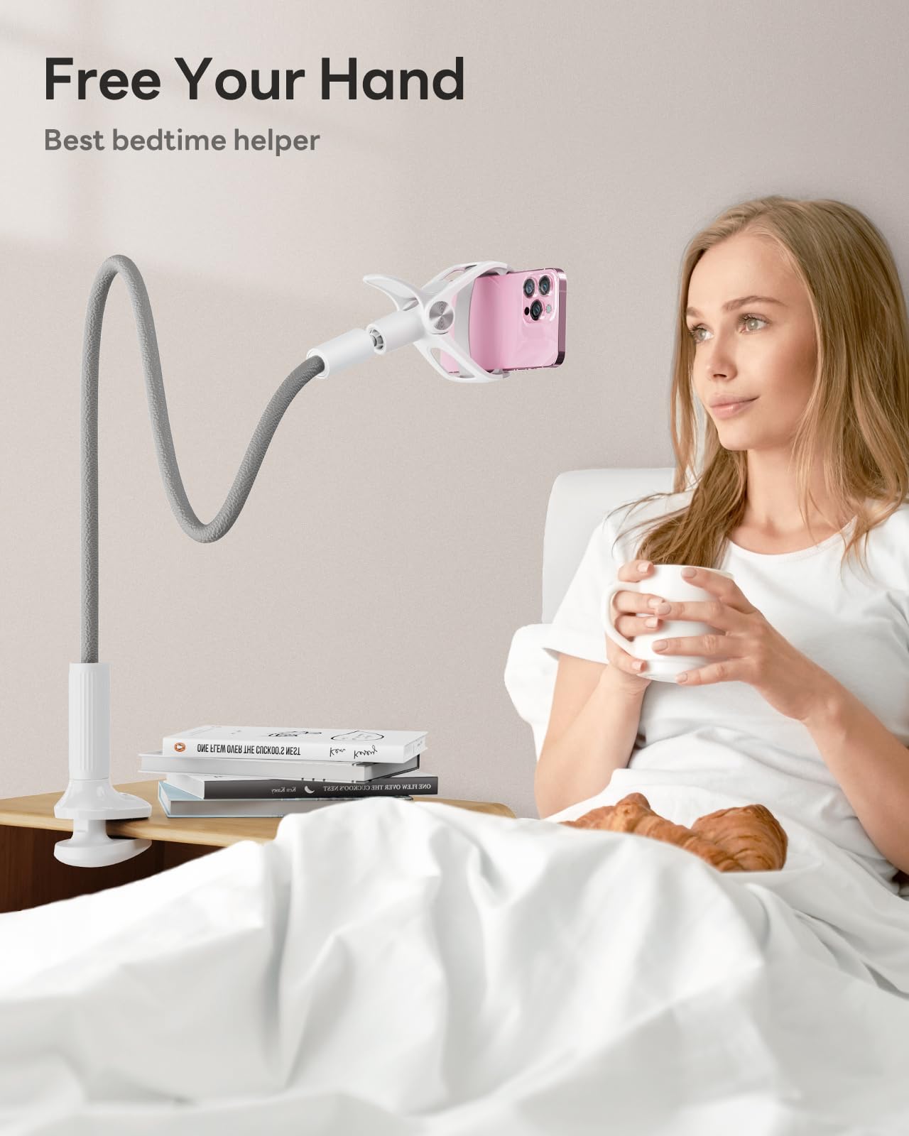Saiji Gooseneck Phone Stand For Bed, Lazy Bracket Cell Phone Holder Long Arm Clip Clamp Mount For Filming, Compatible With 4 7''
