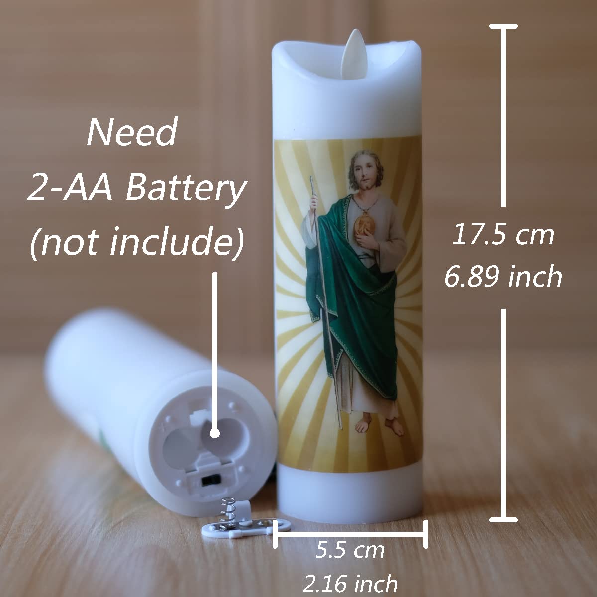 Nonno & Zgf Saint Judes Flameless Prayer Candle, Real Wax, Moving Wick, St Jude Devotion Battery Operated Candles With Remote Ti