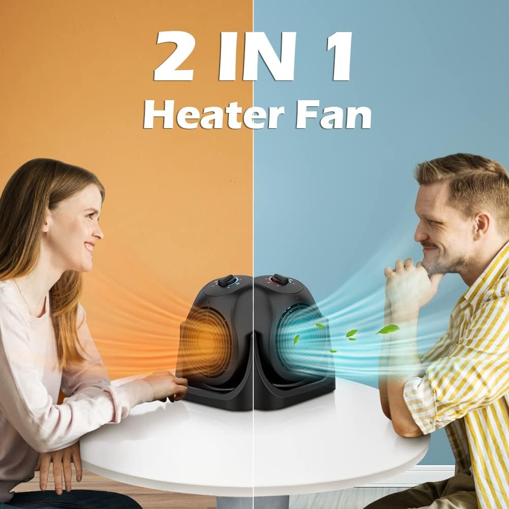 Lifeplus 2 In 1 Heater Fan Combo, Portable Cooling Desk Fan, Air Circulator Fan 45 Tilt, 2 Wind Speeds, 1500W Overheat Protectio