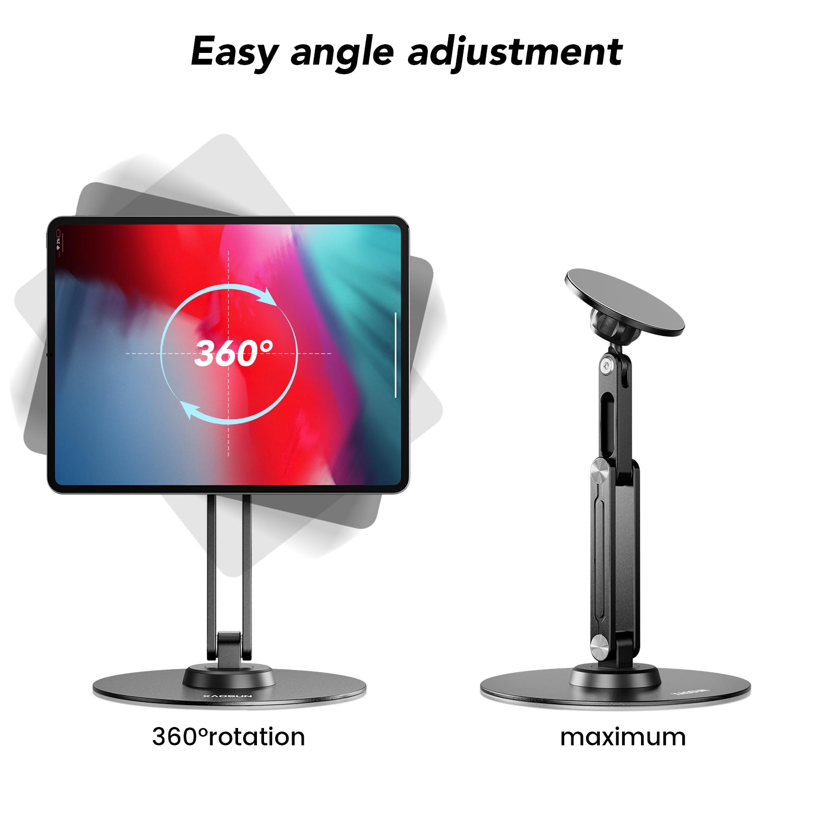 Xaosun Tablet Stand Magnetic For Desk Multi Angle Adjustable Foldable Tablet Holder,Metal 360Rotation,Home Office Accessories,Bl