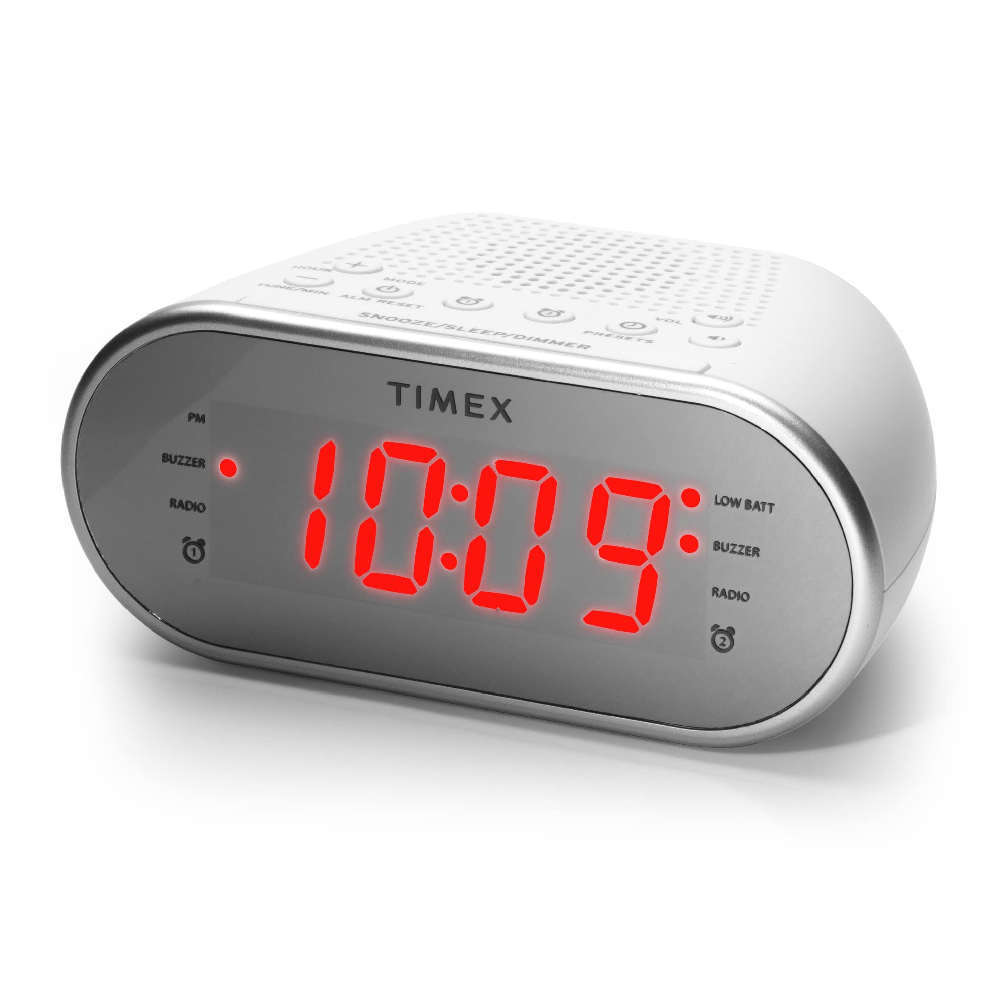 Timex Alarm Clock With Am/Fm Radio And 20 Station Presets, Digital Clock Radio With Dual Alarms, Programmable Timer, Snooze, Aux