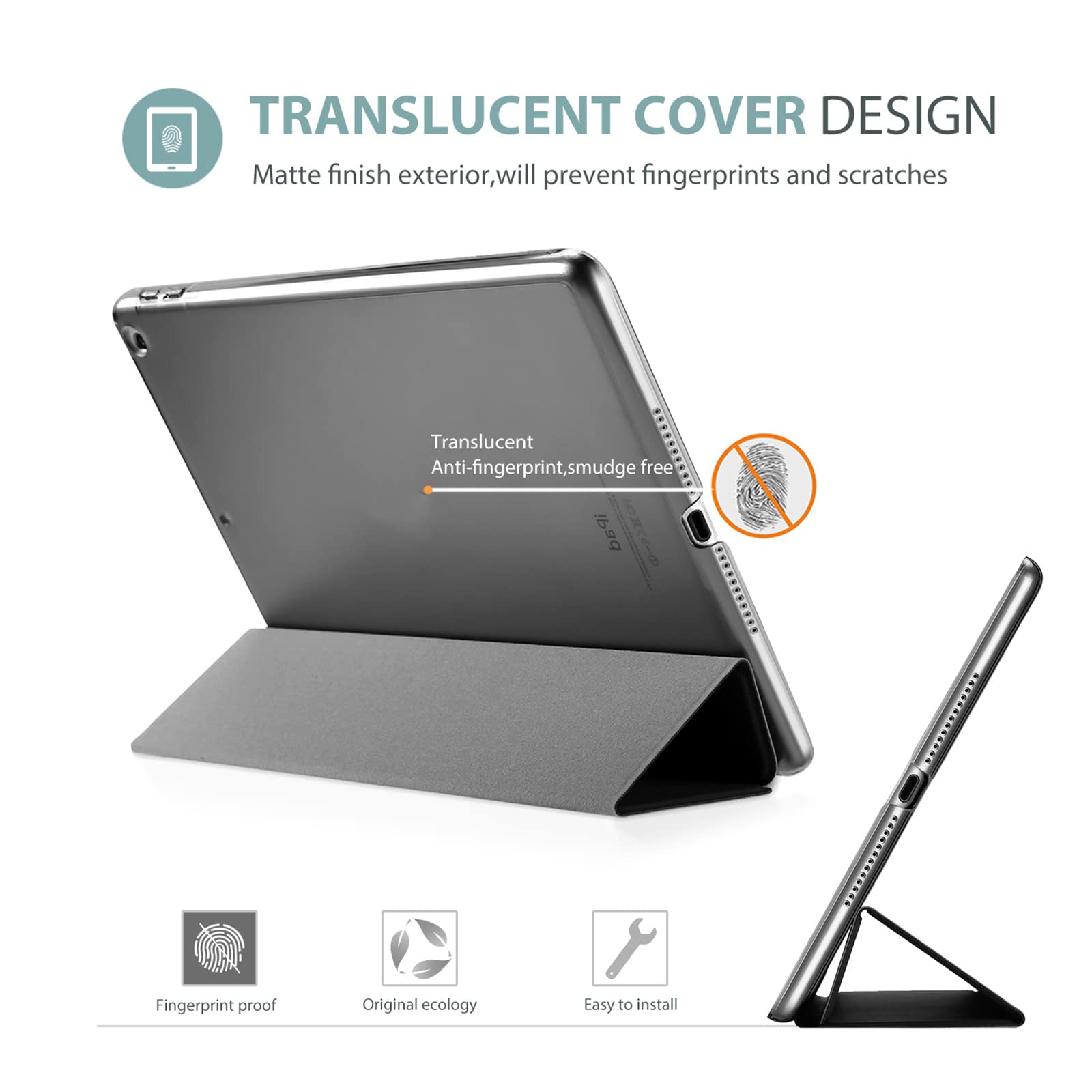 Procase Smart Case For Ipad 9.7 Inch Ipad 6Th/5Th Generation Case 2018 2017(Model: A1893 A1954 A1822 A1823), Ultra Slim Lightweight Stand Case With Translucent Frosted Back Cover  Black
