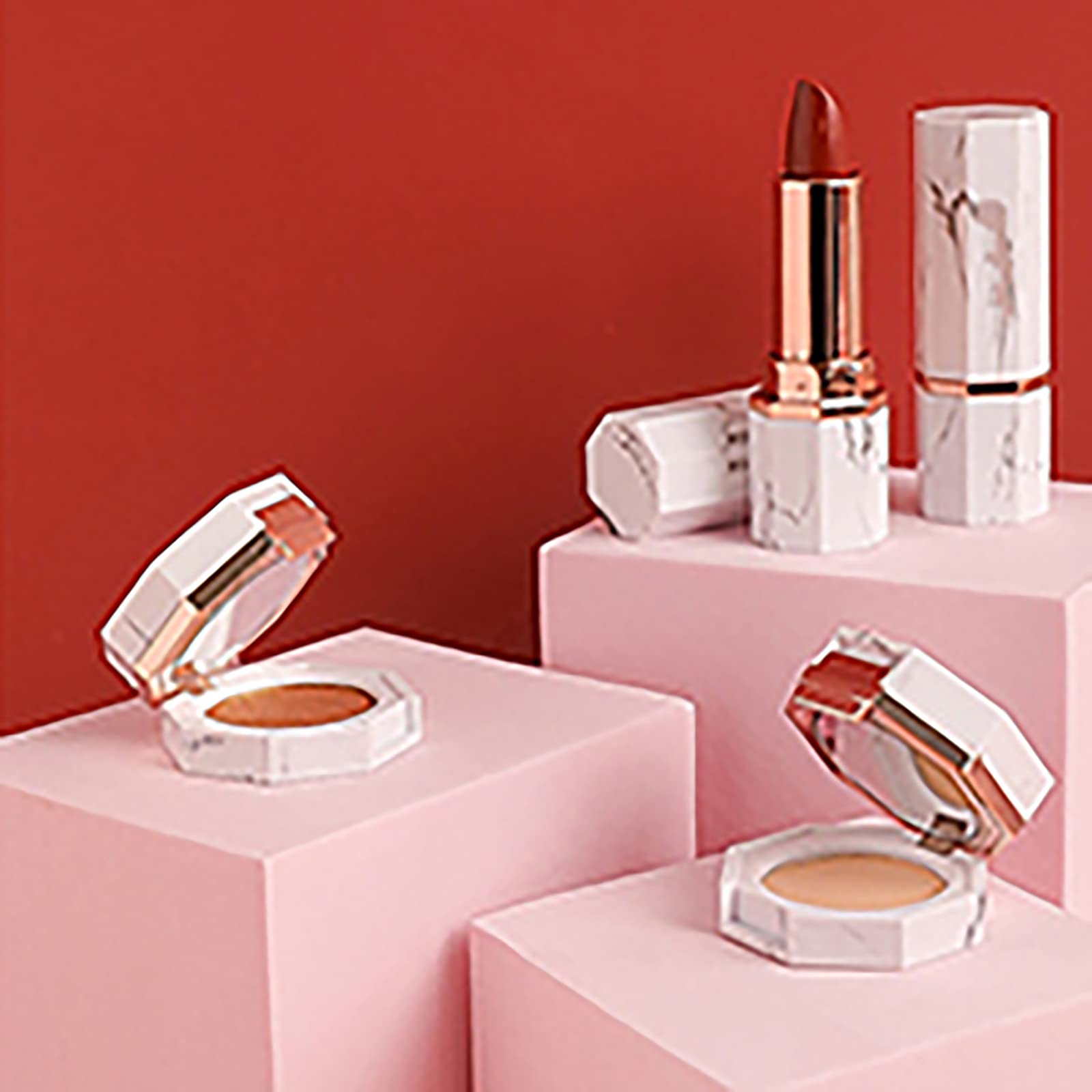 Yiemoge 8Pcs Geometric Cube Photo Props Set, Hard Foam Photography Background Props For Goods, Crafts, Lipstick, Jewelry, Cosmetics, Makeup Tools, Food (Pink)