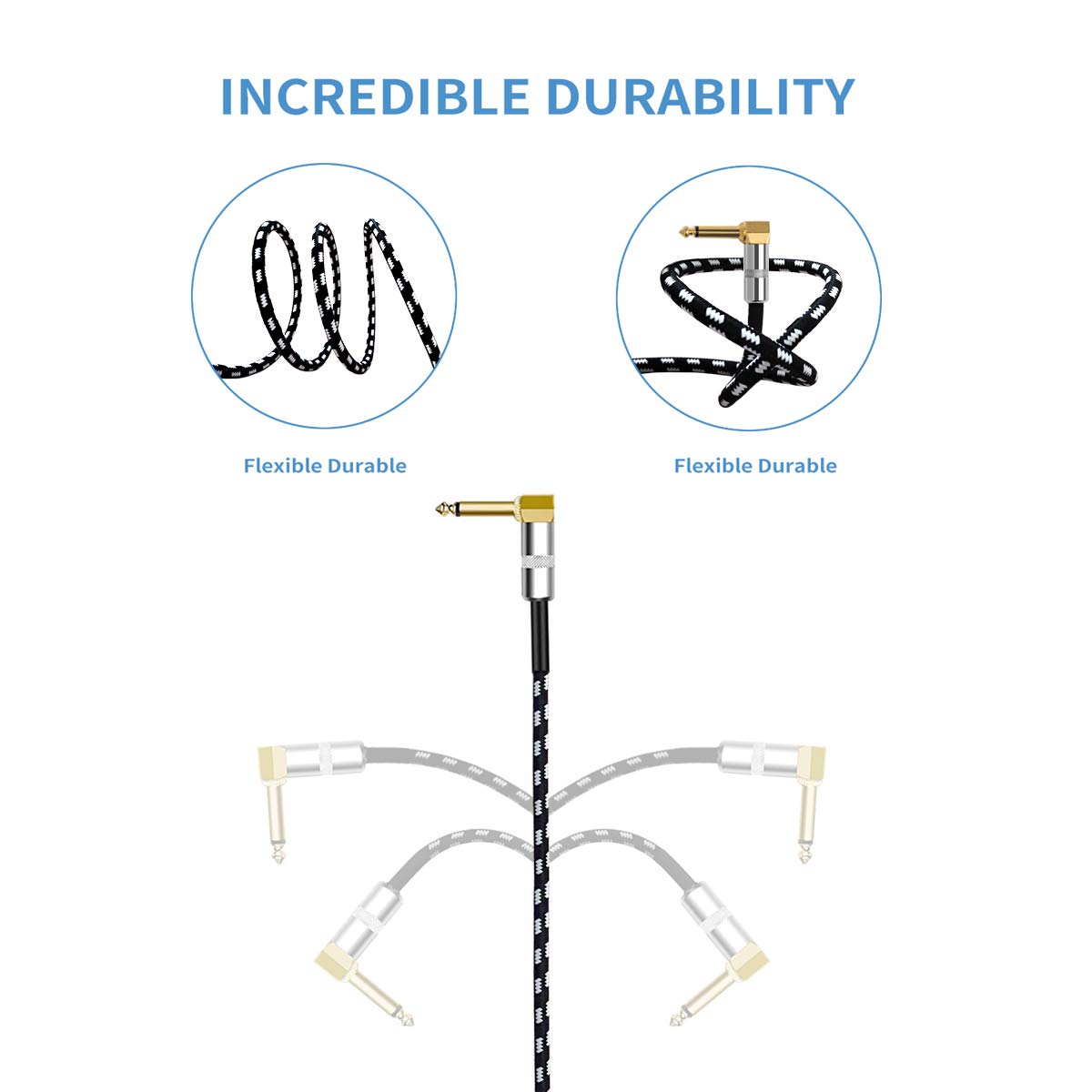 Penker Guitar Instrument Cable 10 Foot,1/4 Inch Right Angle To 1/4 Inch Straight Gold Plated Guitar Cord,Good For Instrument Ele